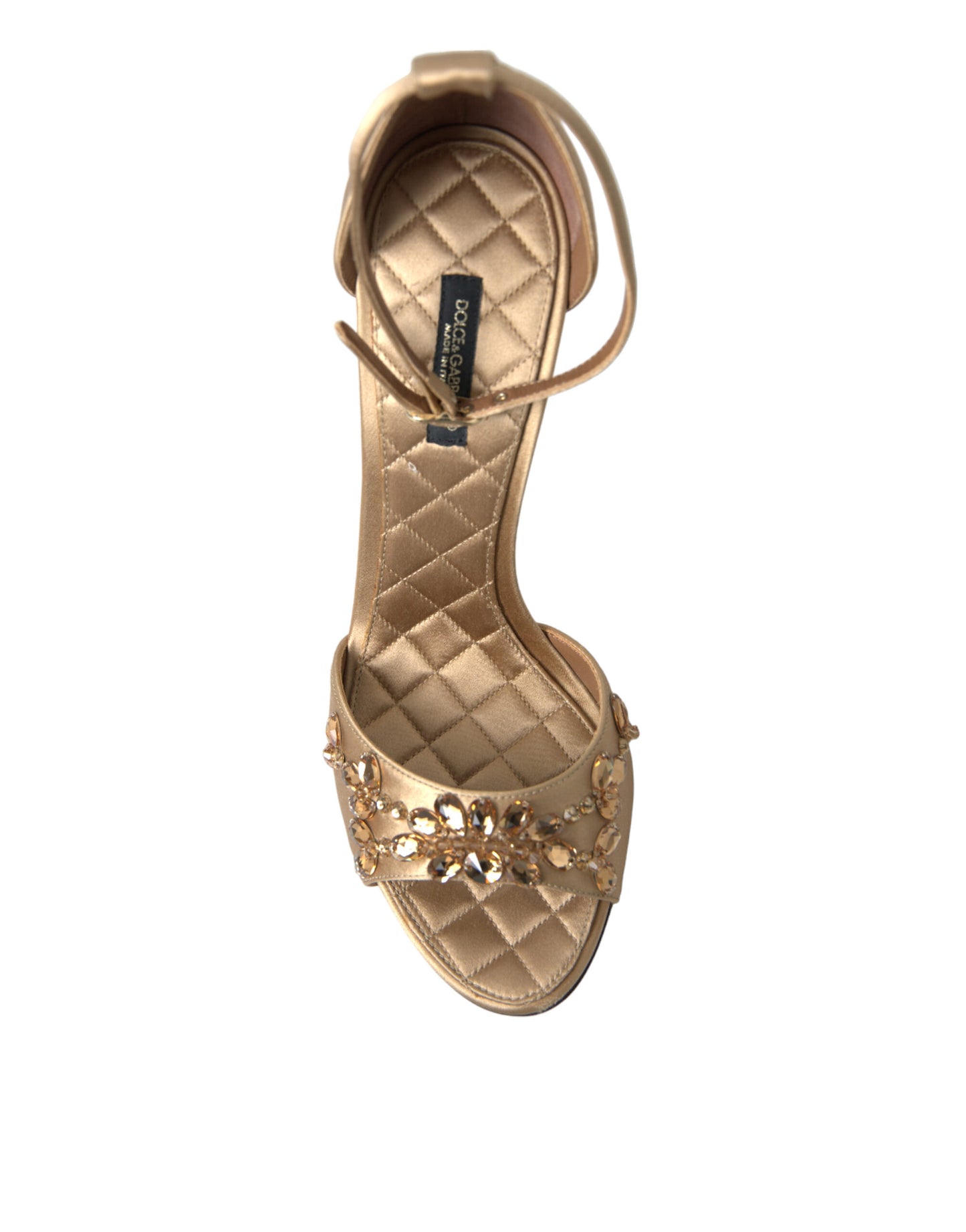 Dolce & Gabbana Gold Satin Knöchelriemen Kristall Sandalen Schuhe