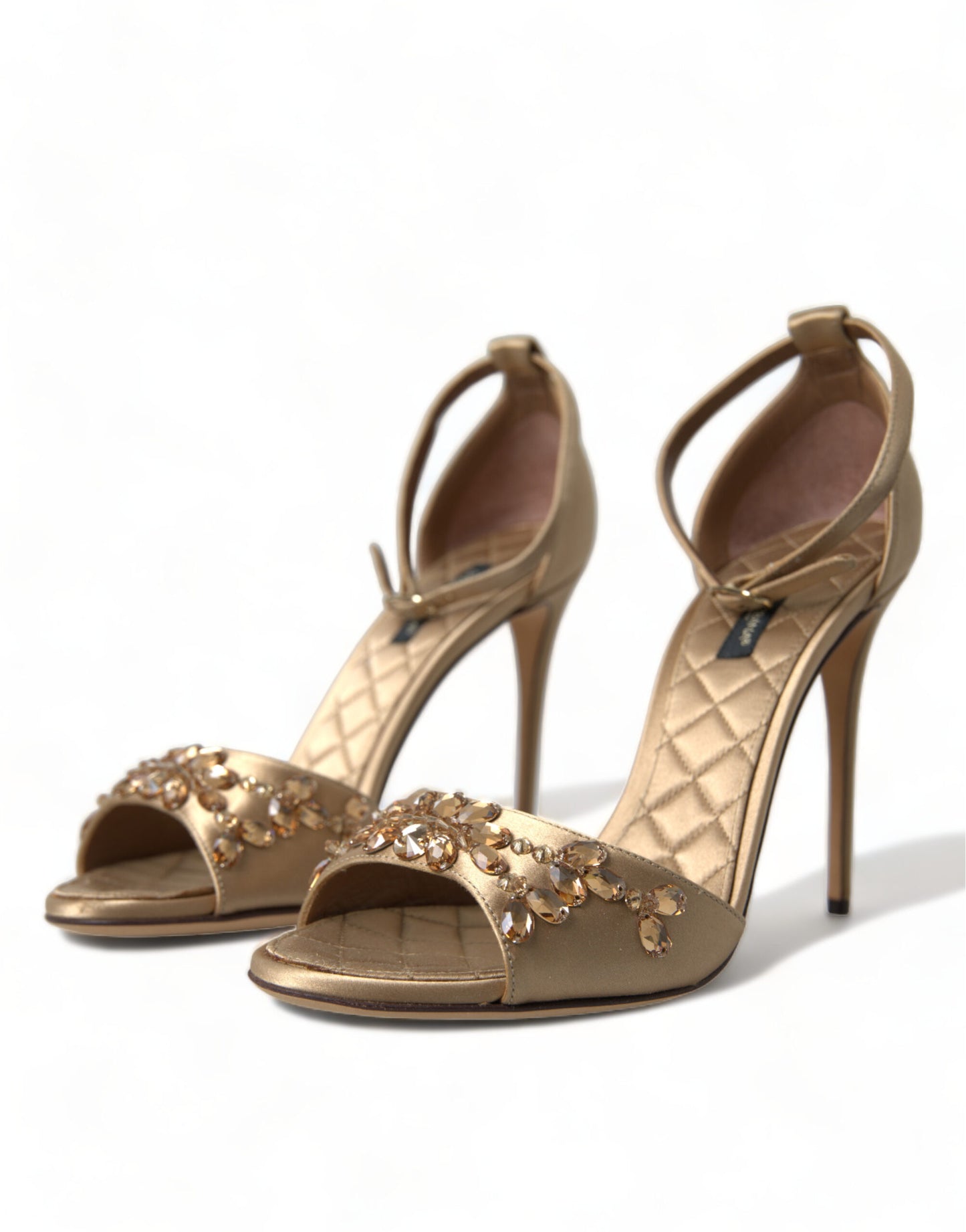 Dolce & Gabbana Gold Satin Knöchelriemen Kristall Sandalen Schuhe