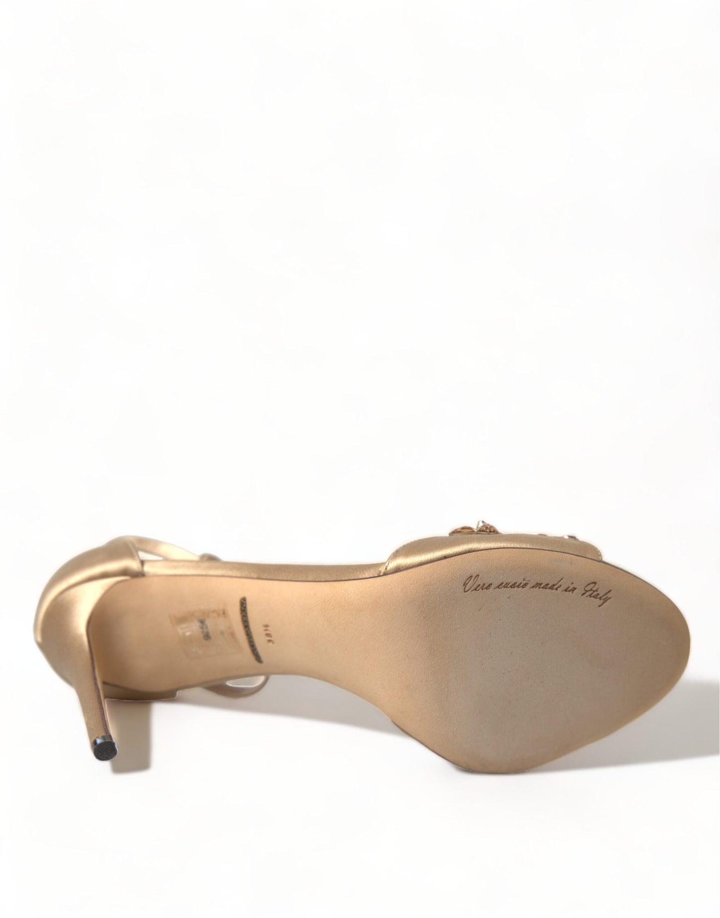 Dolce & Gabbana Gold Satin Knöchelriemen Kristall Sandalen Schuhe