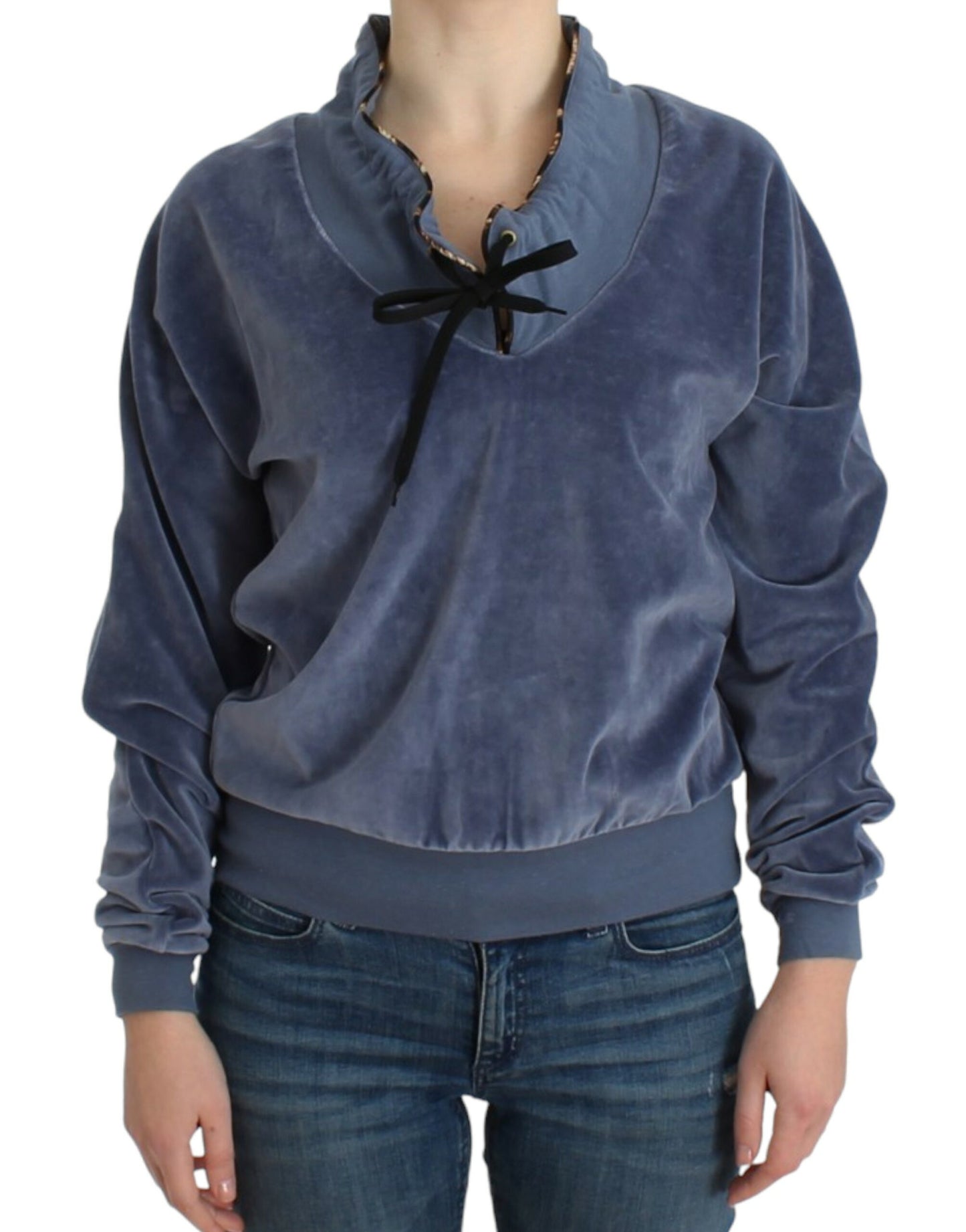 Cavalli Blauer Baumwollpullover aus Samt