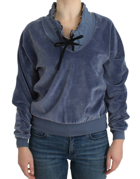 Cavalli Blauer Baumwollpullover aus Samt
