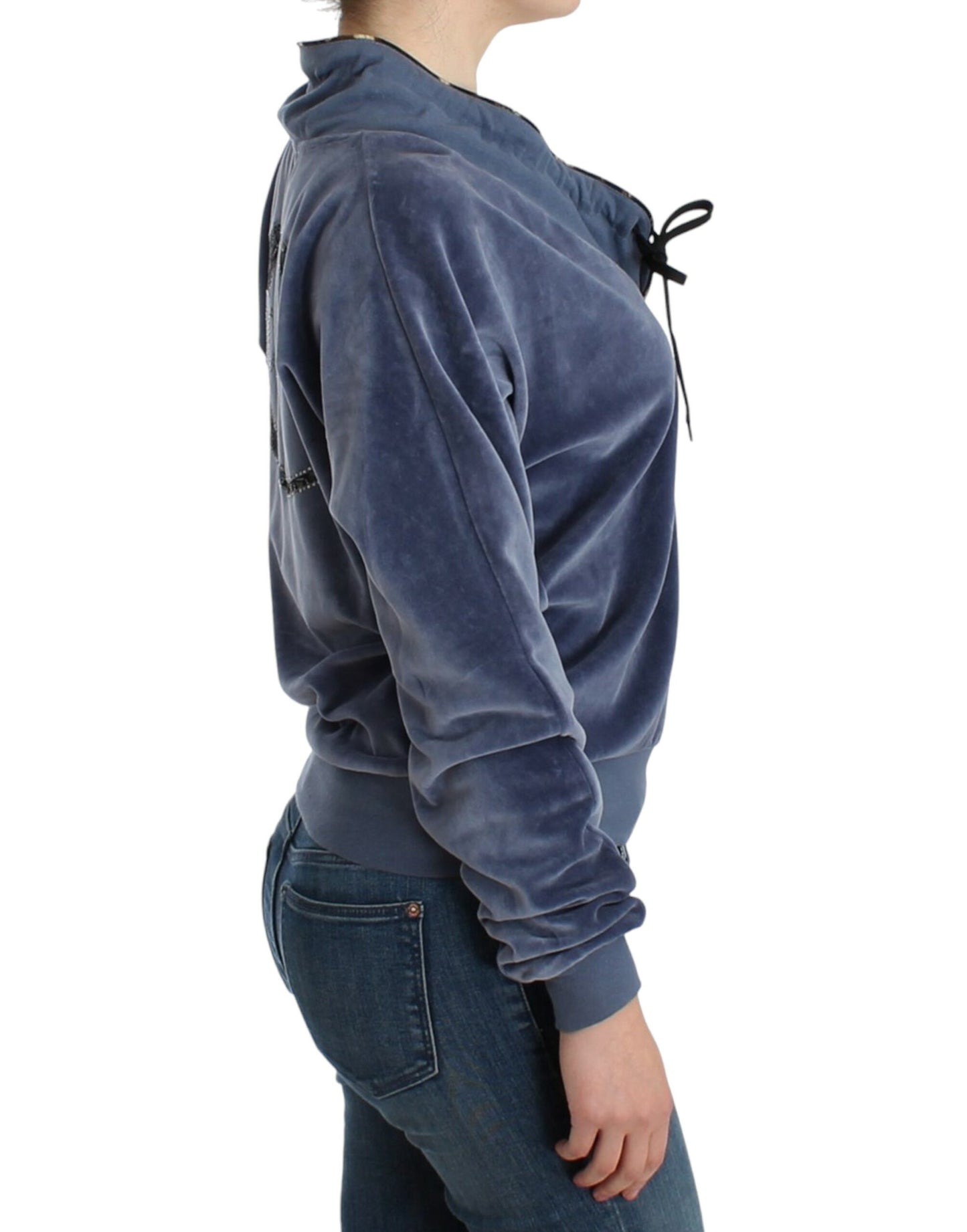 Cavalli Blauer Baumwollpullover aus Samt