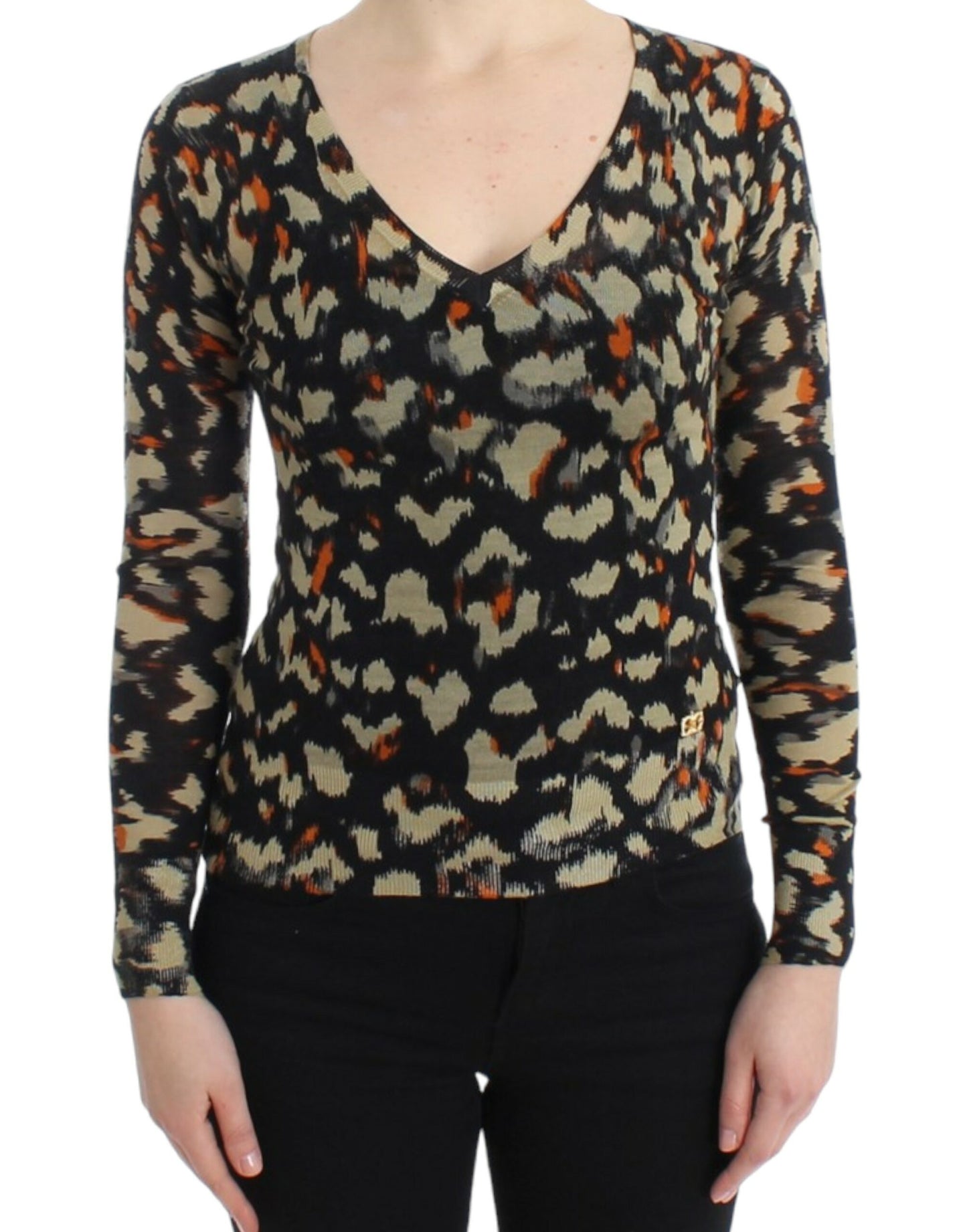 Cavalli Multicolor Wollpullover mit V-Ausschnitt