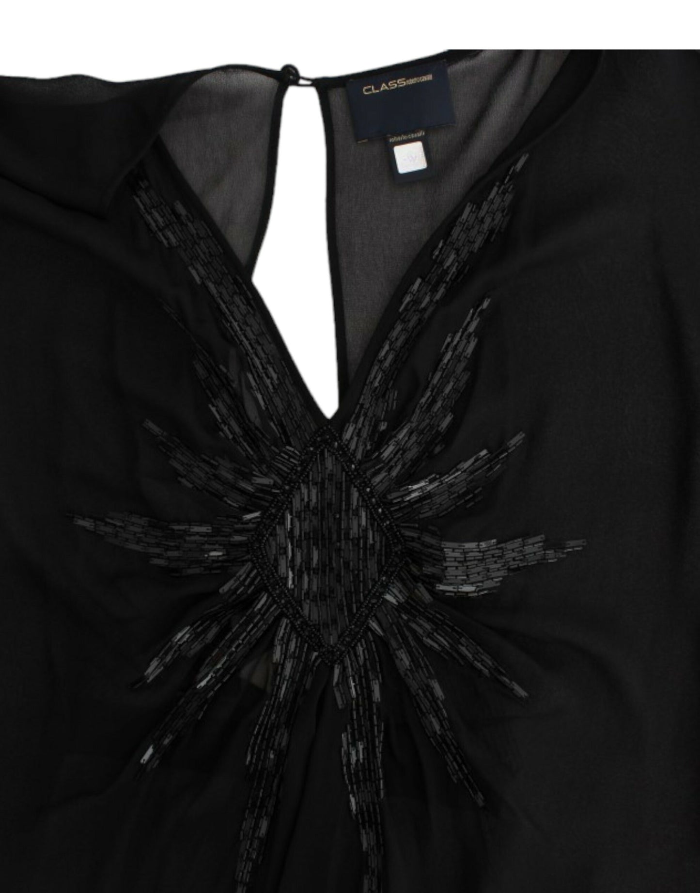 Cavalli Schwarzes langärmeliges Seidenkleid