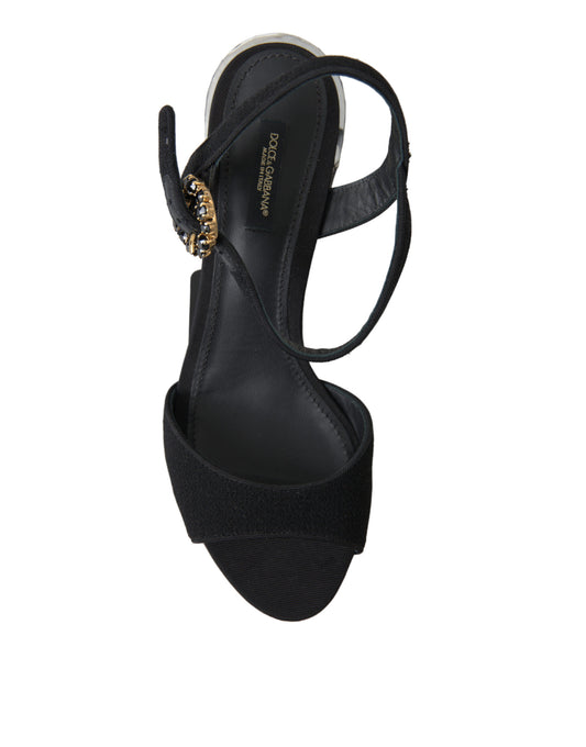 Dolce & Gabbana Schwarze Kristalle Riemchensandalen Schuhe