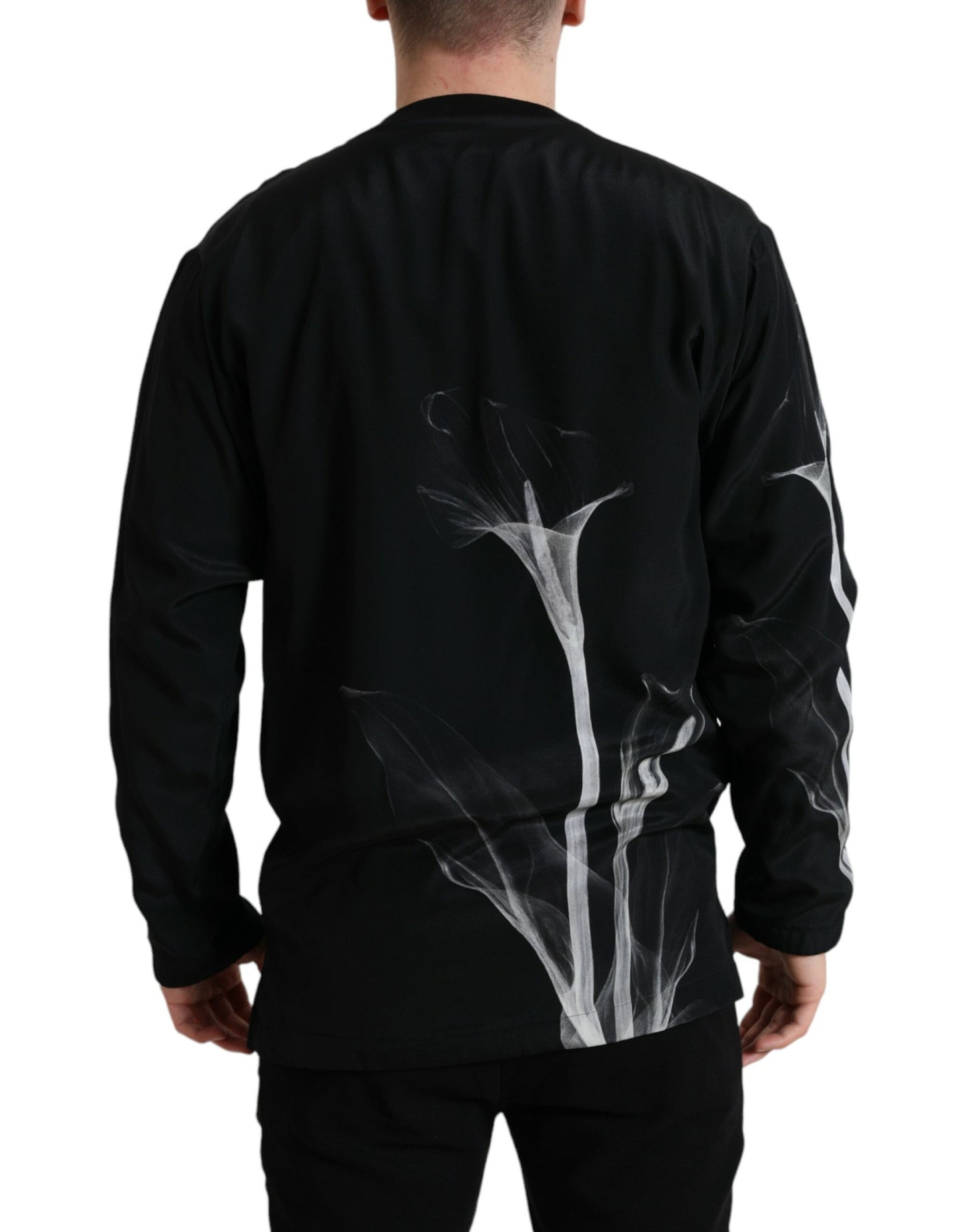 Dolce & Gabbana Schwarzer Pullover mit Blumendruck und Rundhalsausschnitt