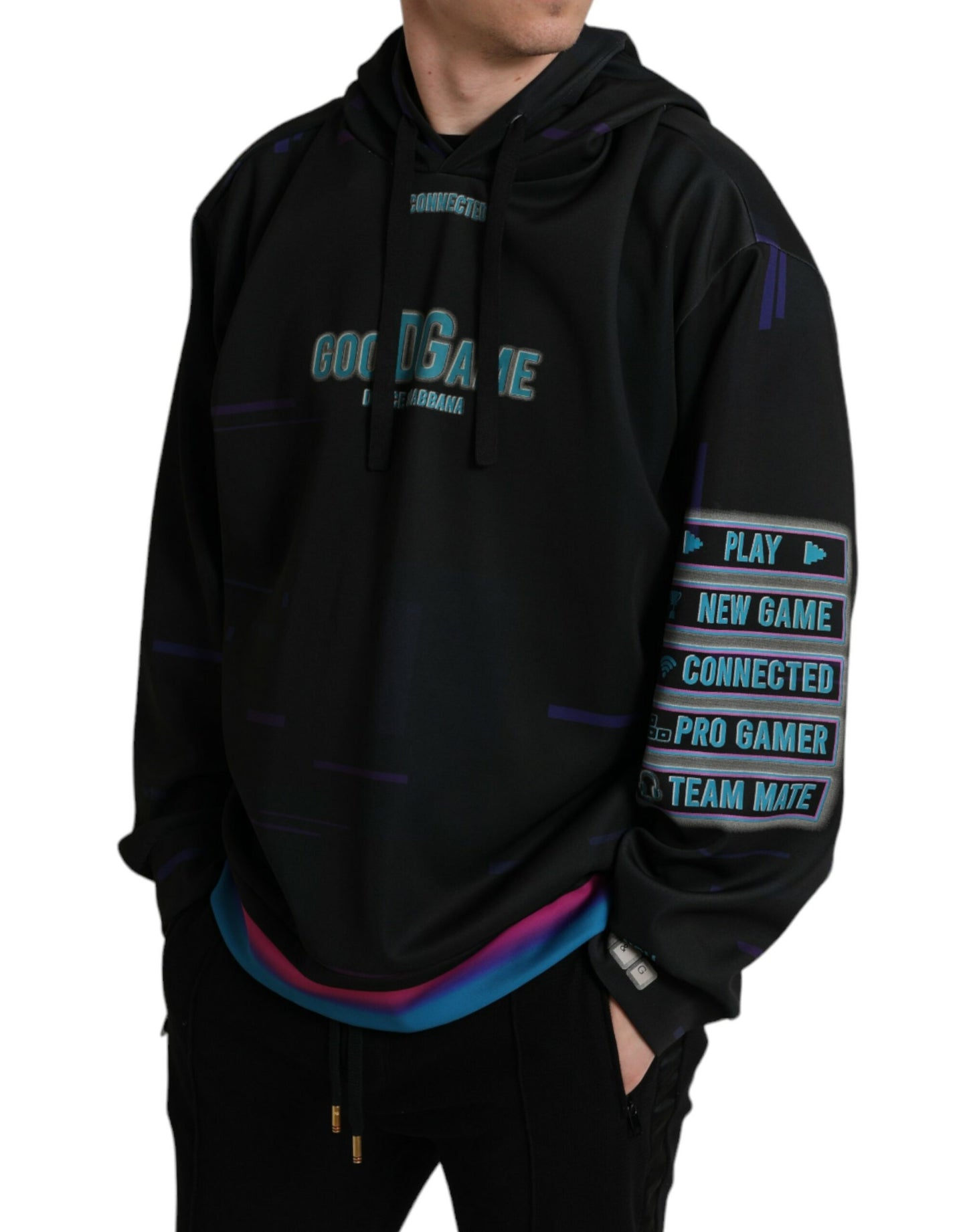 Dolce & Gabbana Schwarzes Logo Print Sweatshirt mit Kapuze Pullover