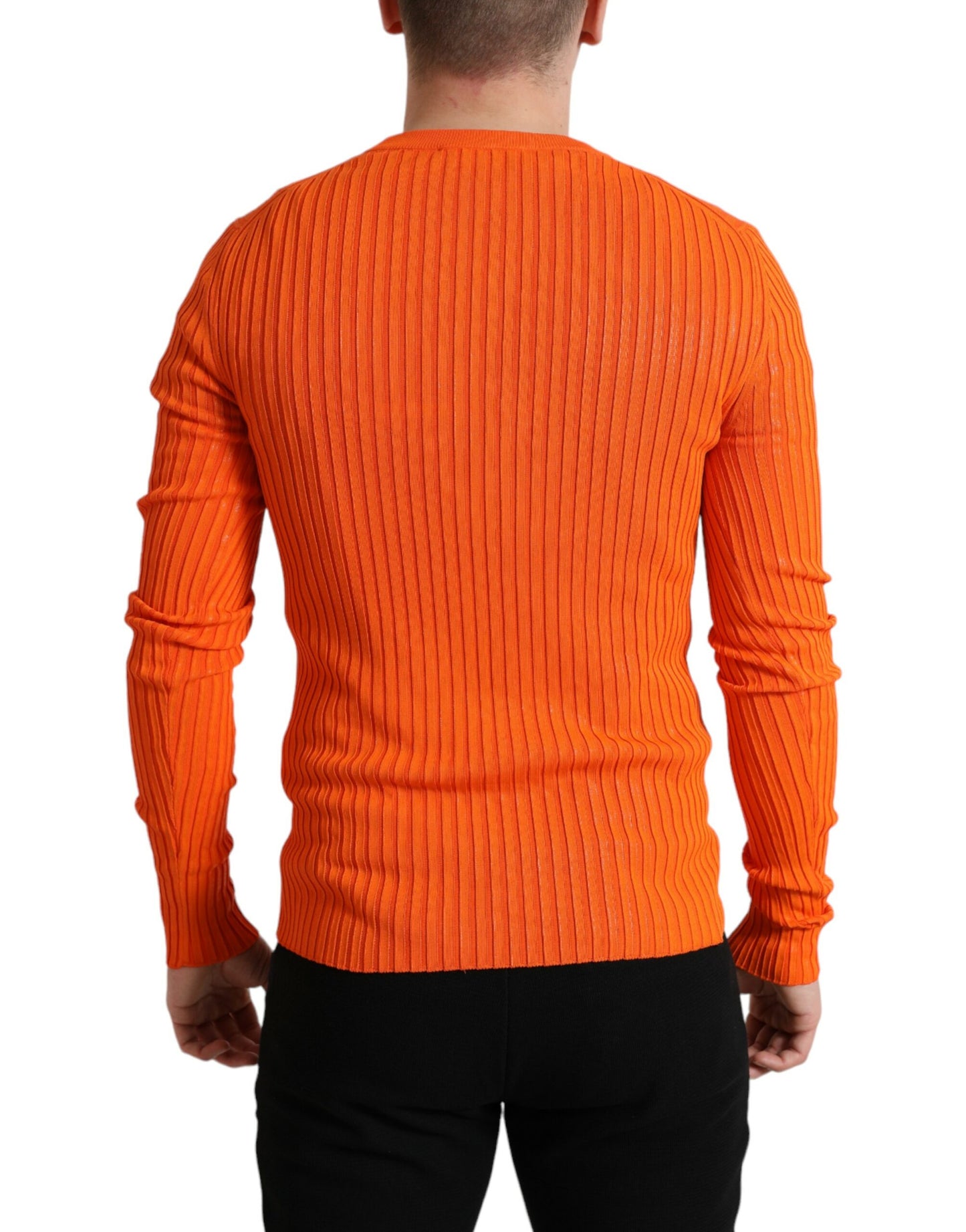 Dolce & Gabbana Orange gestrickter Herren Pullover mit Rundhalsausschnitt