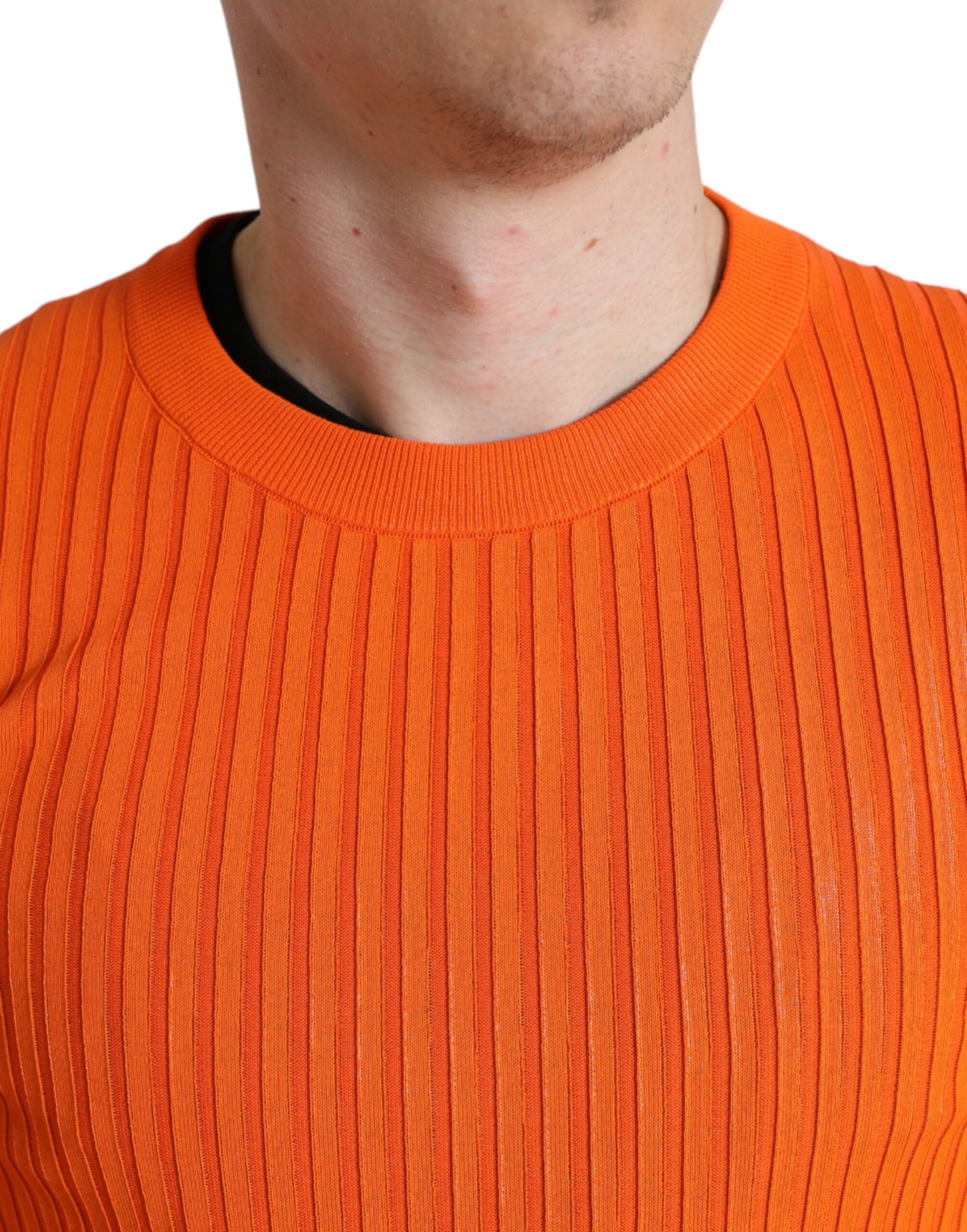 Dolce & Gabbana Orange gestrickter Herren Pullover mit Rundhalsausschnitt