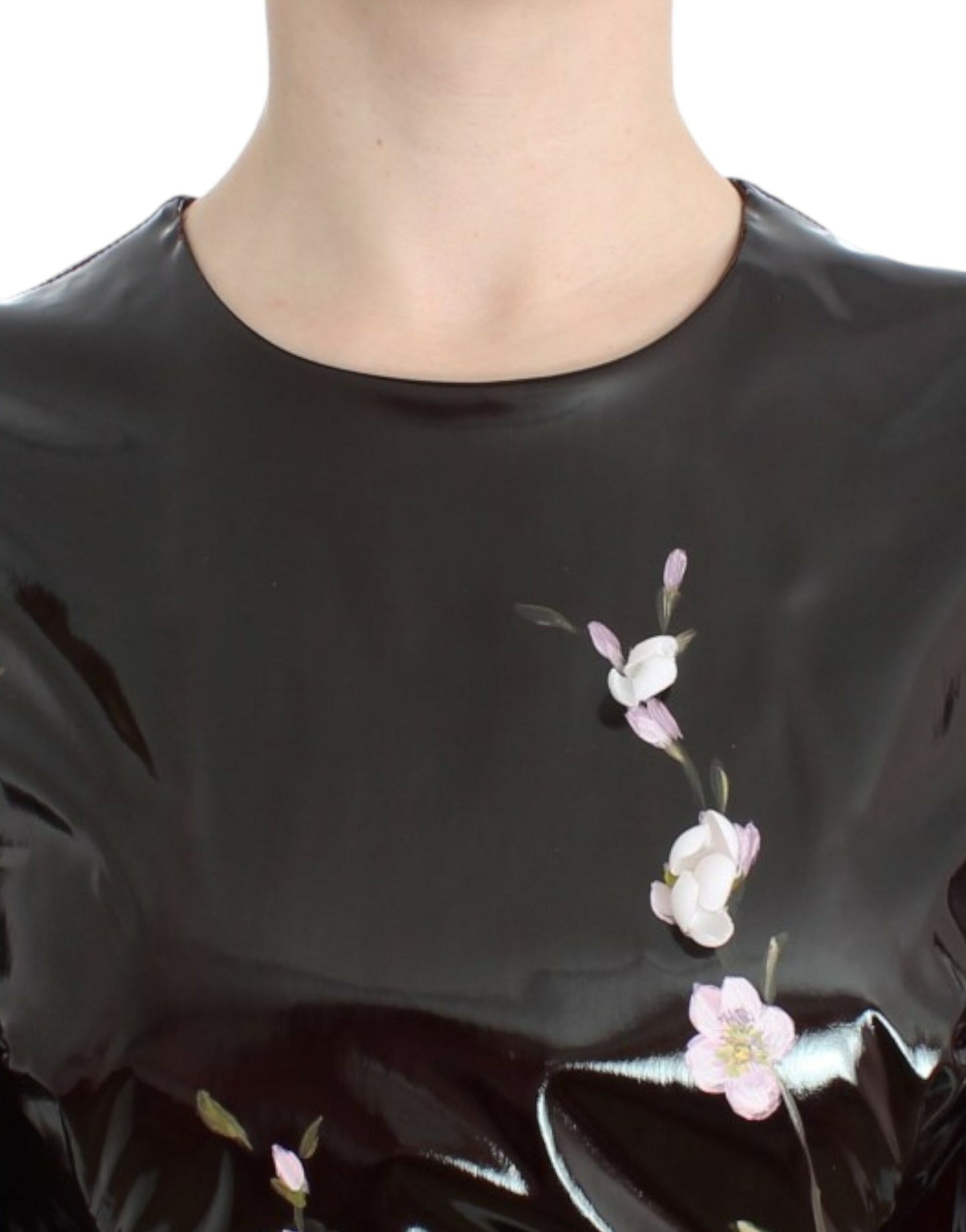 Dolce & Gabbana Schwarzes Lackkleid mit Blumen HANDPAINTED