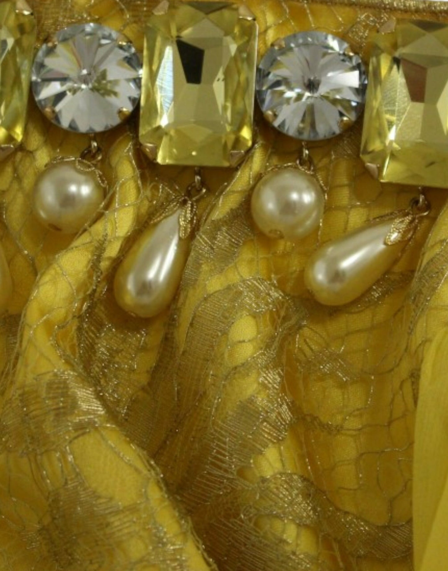 Dolce & Gabbana Gelbes Spitzen-Kristall-Minikleid