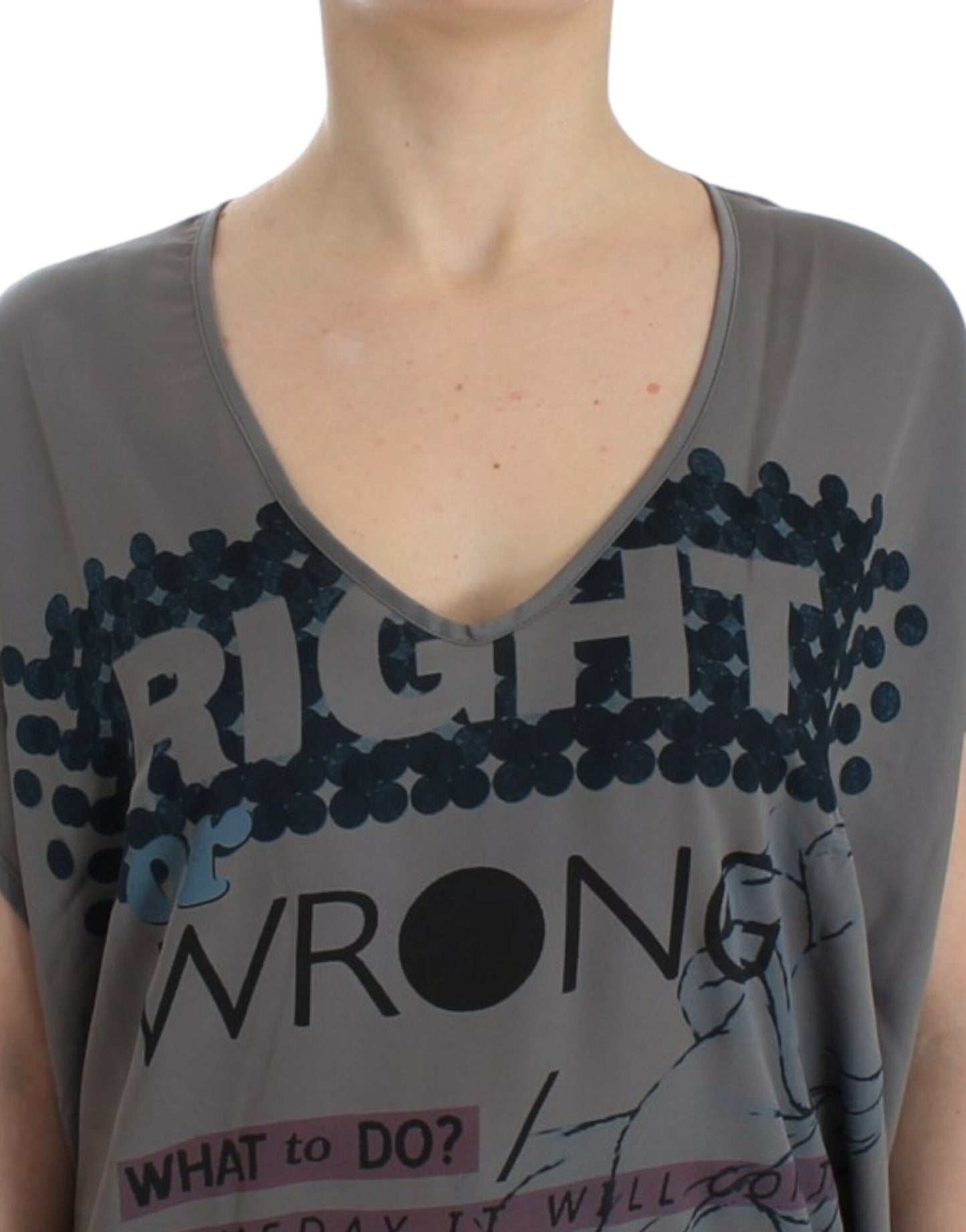 Costume National Graues langes T-Shirt mit V-Ausschnitt