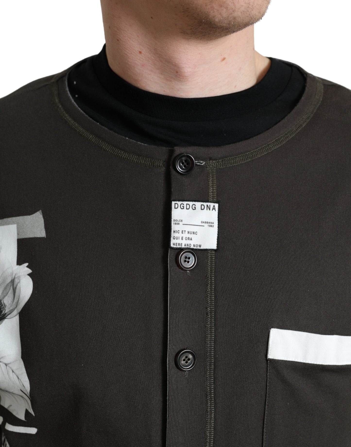 Dolce & Gabbana Dunkelgrauer Pullover aus Baumwolle mit Knopfleiste
