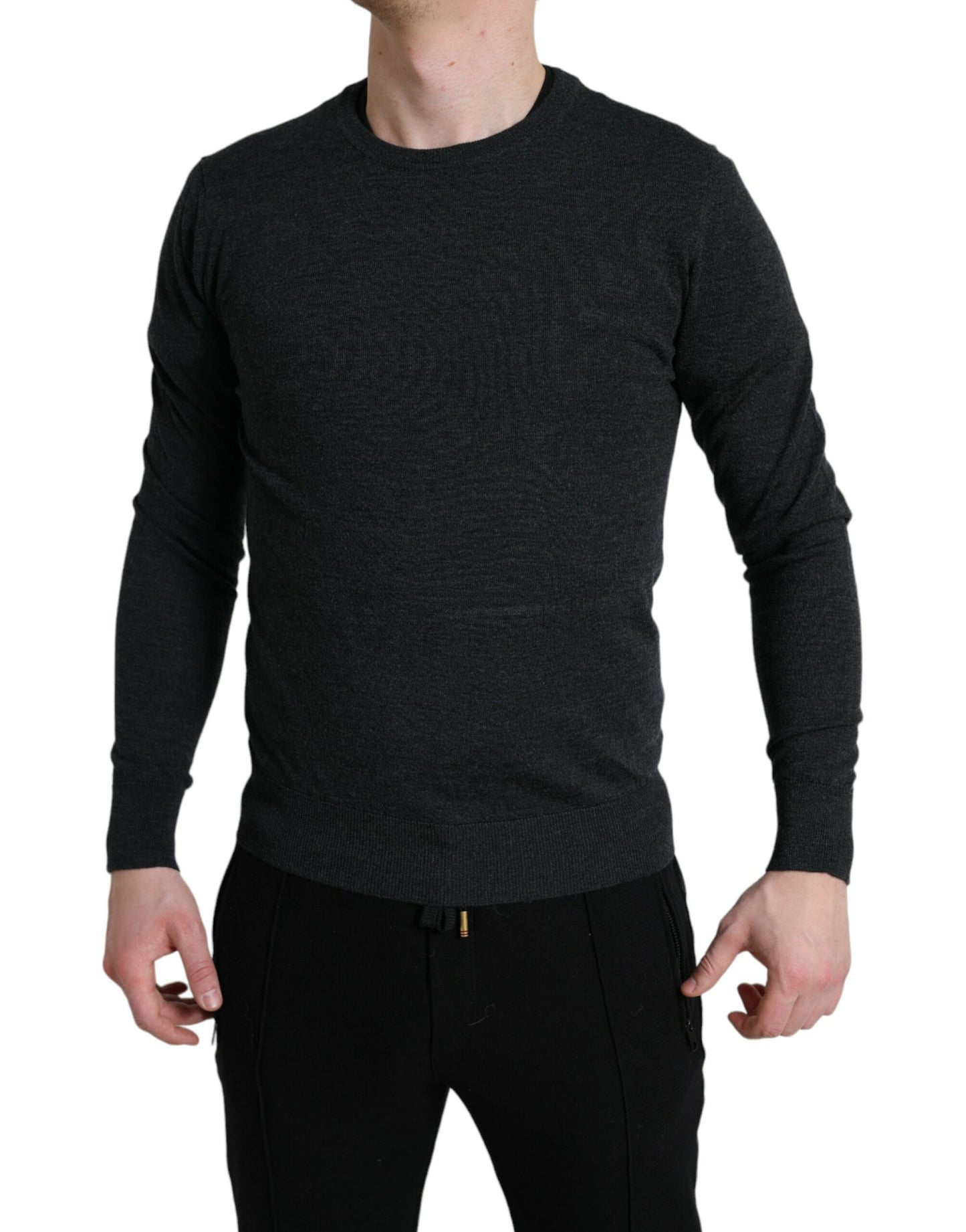Dolce & Gabbana Grauer Pullover mit Rundhalsausschnitt aus Wolle