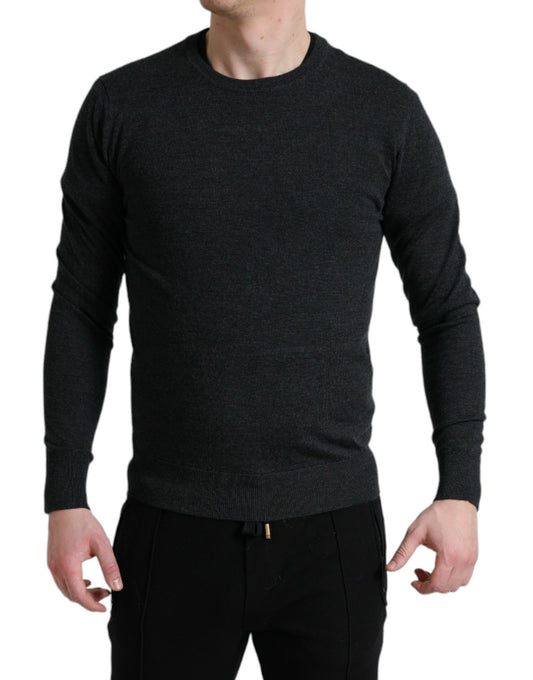 Dolce & Gabbana Grauer Pullover mit Rundhalsausschnitt aus Wolle
