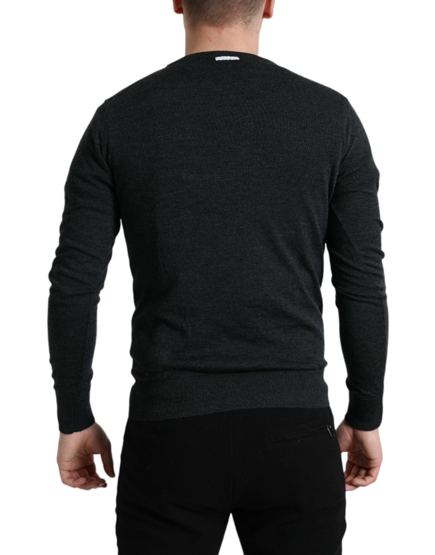 Dolce & Gabbana Grauer Pullover mit Rundhalsausschnitt aus Wolle