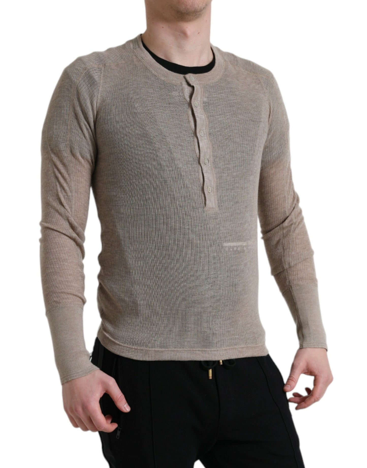 Dolce & Gabbana Henley Pullover Beige Kaschmirpullover