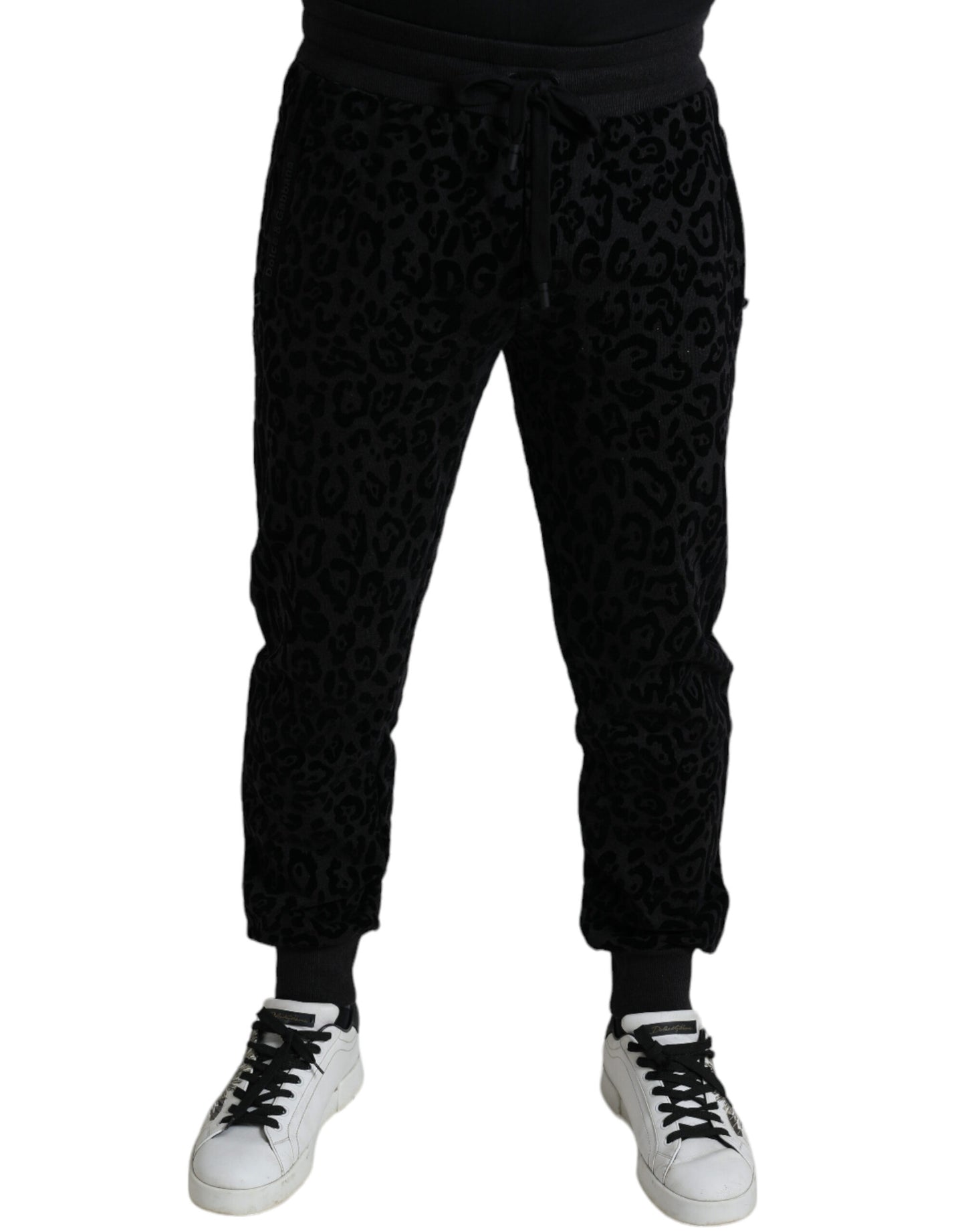 Dolce & Gabbana Schwarzer Leopard Baumwolle Slim Fit Jogger Hose