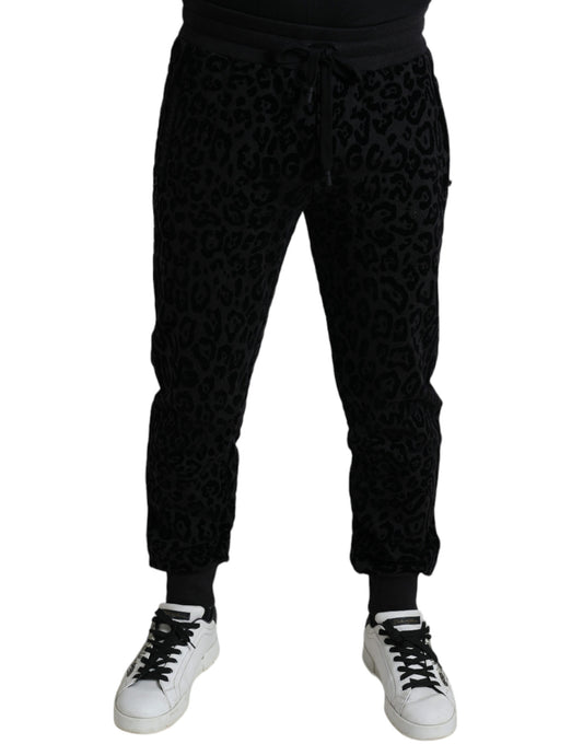 Dolce & Gabbana Schwarzer Leopard Baumwolle Slim Fit Jogger Hose