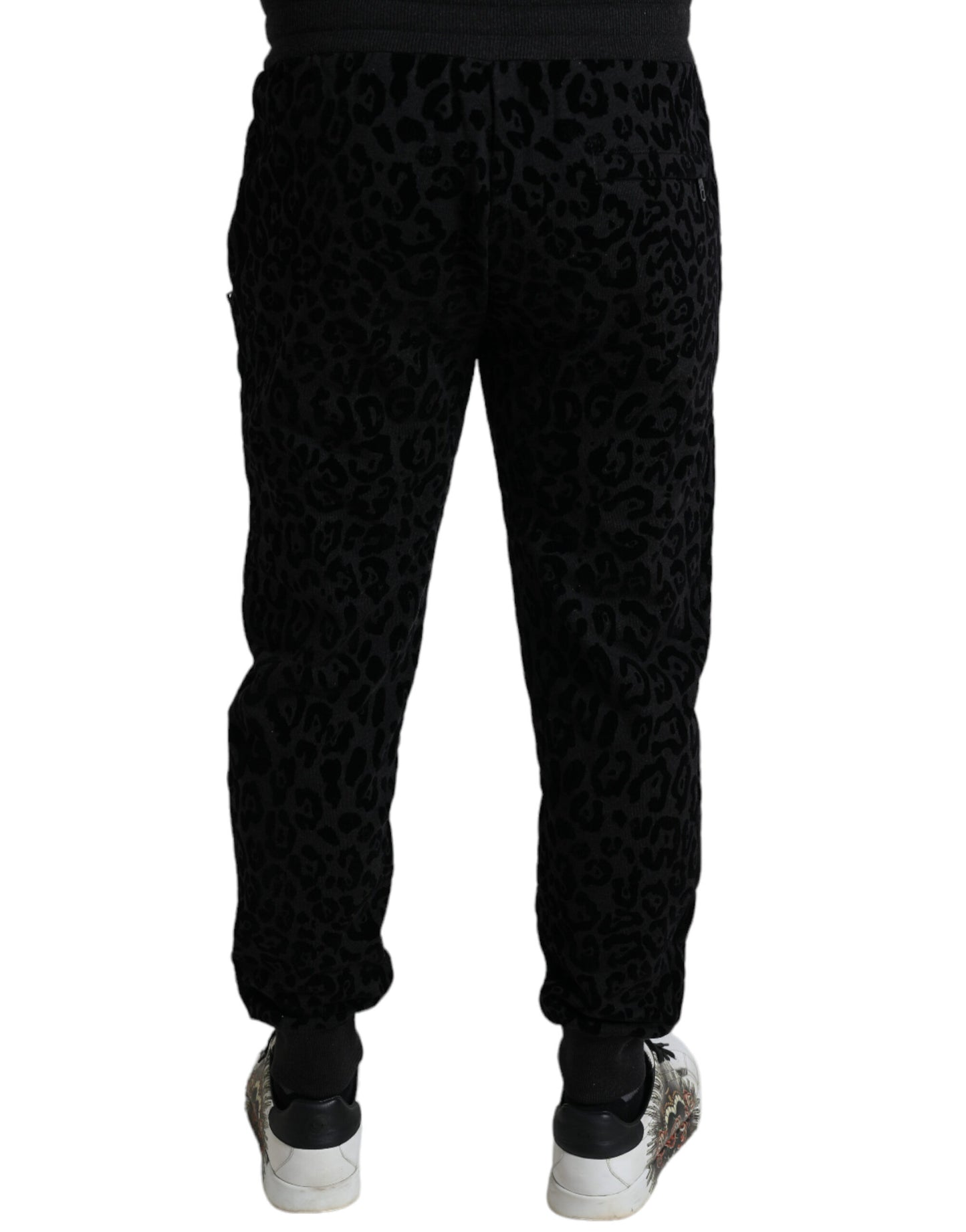Dolce & Gabbana Schwarzer Leopard Baumwolle Slim Fit Jogger Hose