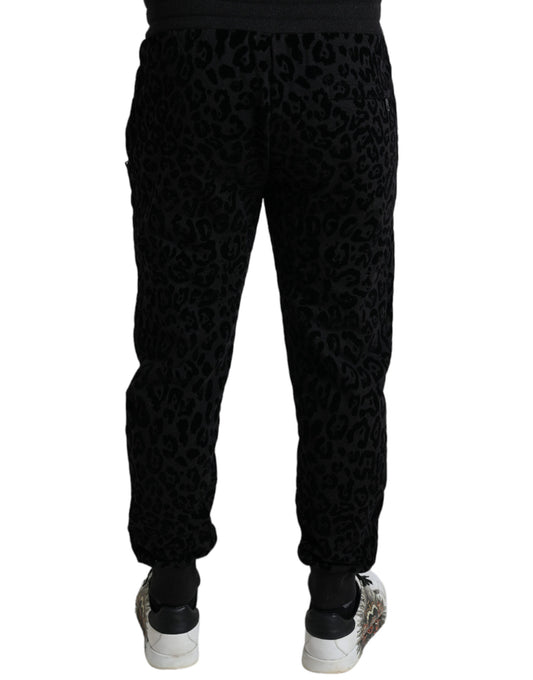 Dolce & Gabbana Schwarzer Leopard Baumwolle Slim Fit Jogger Hose