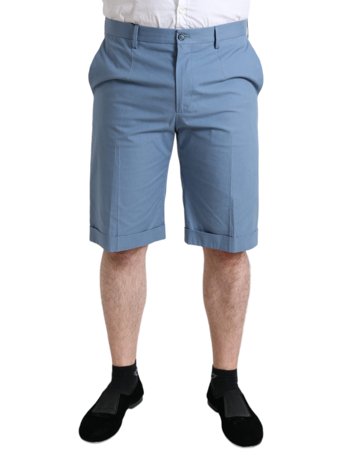 Dolce & Gabbana Himmelblaue Bermudashorts aus Baumwolle mit gefaltetem Saum für Männer