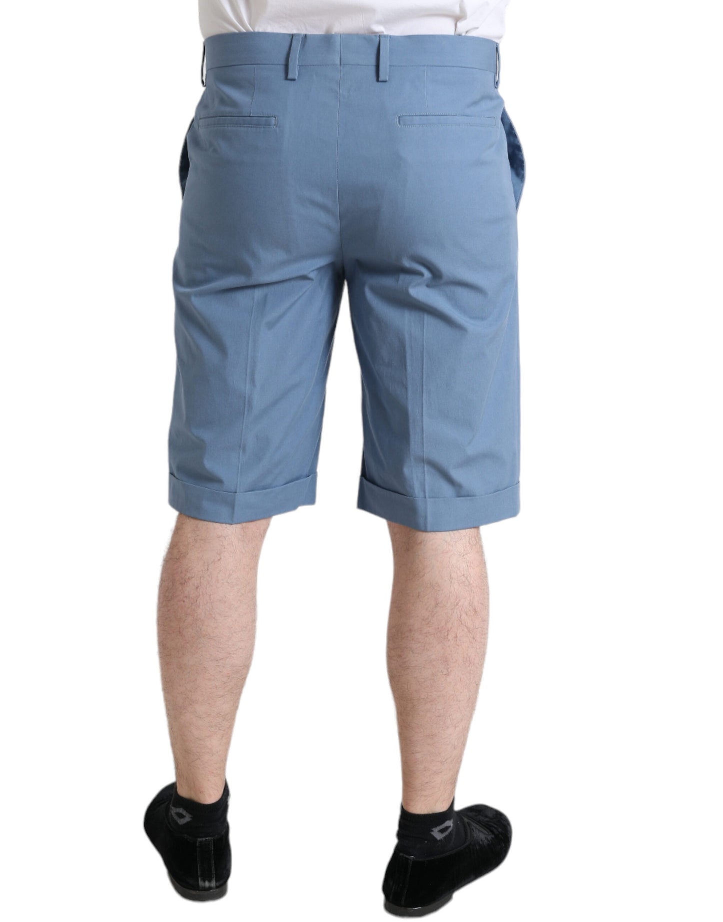 Dolce & Gabbana Himmelblaue Bermudashorts aus Baumwolle mit gefaltetem Saum für Männer