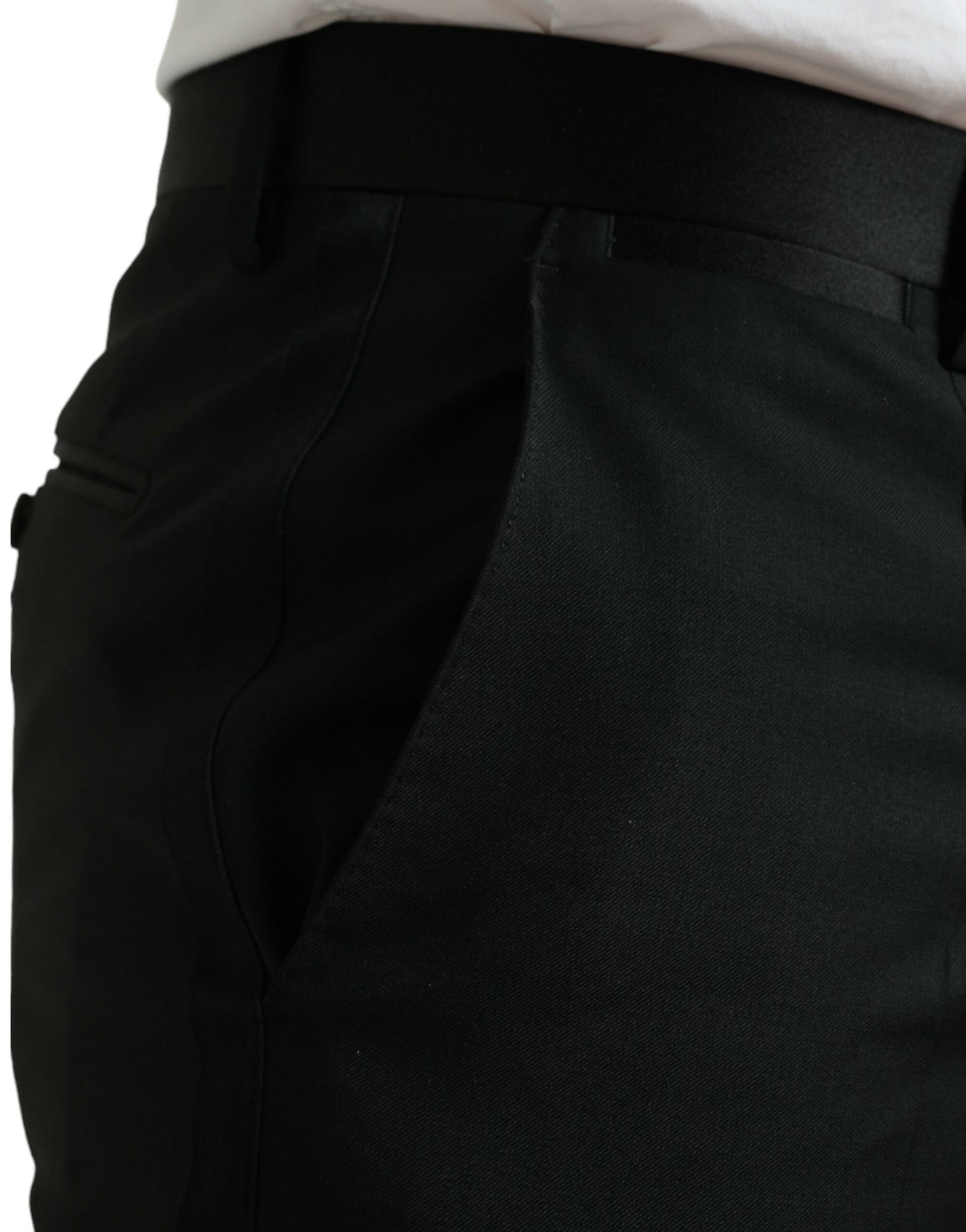 Dolce & Gabbana Schwarze Wolle Slim Fit Formal Trouser Dress Pants
