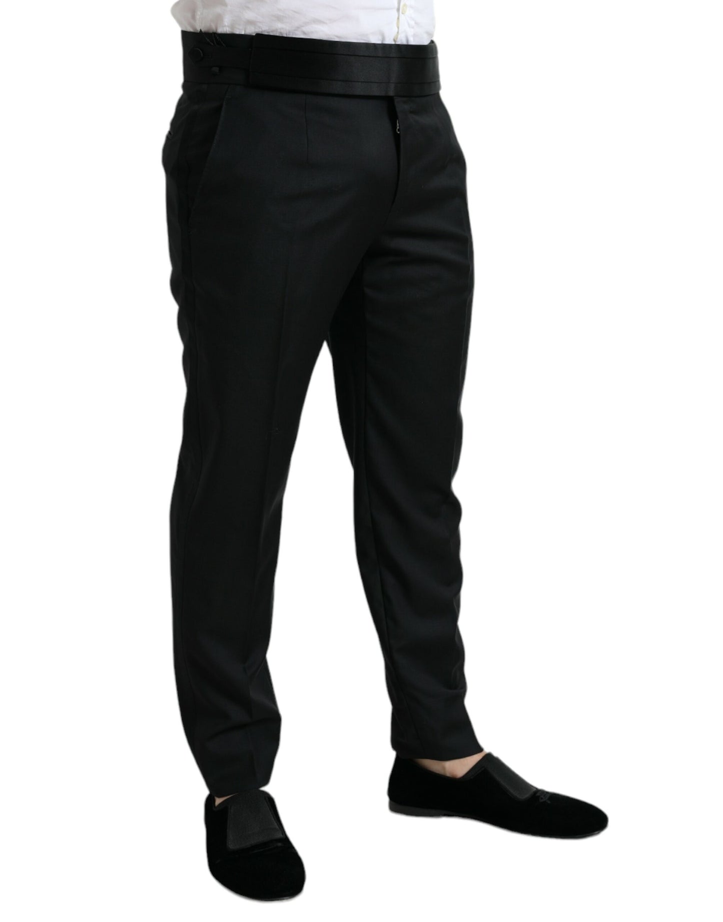 Dolce & Gabbana Schwarze Wolle Slim Fit Formal Trouser Dress Pants