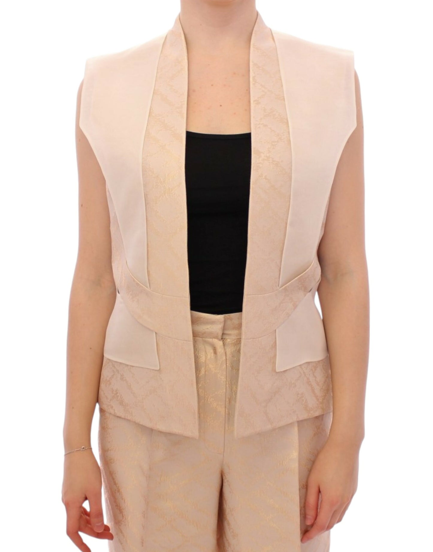 Zeyneptosun Beige Brokatjacke ärmellose Weste