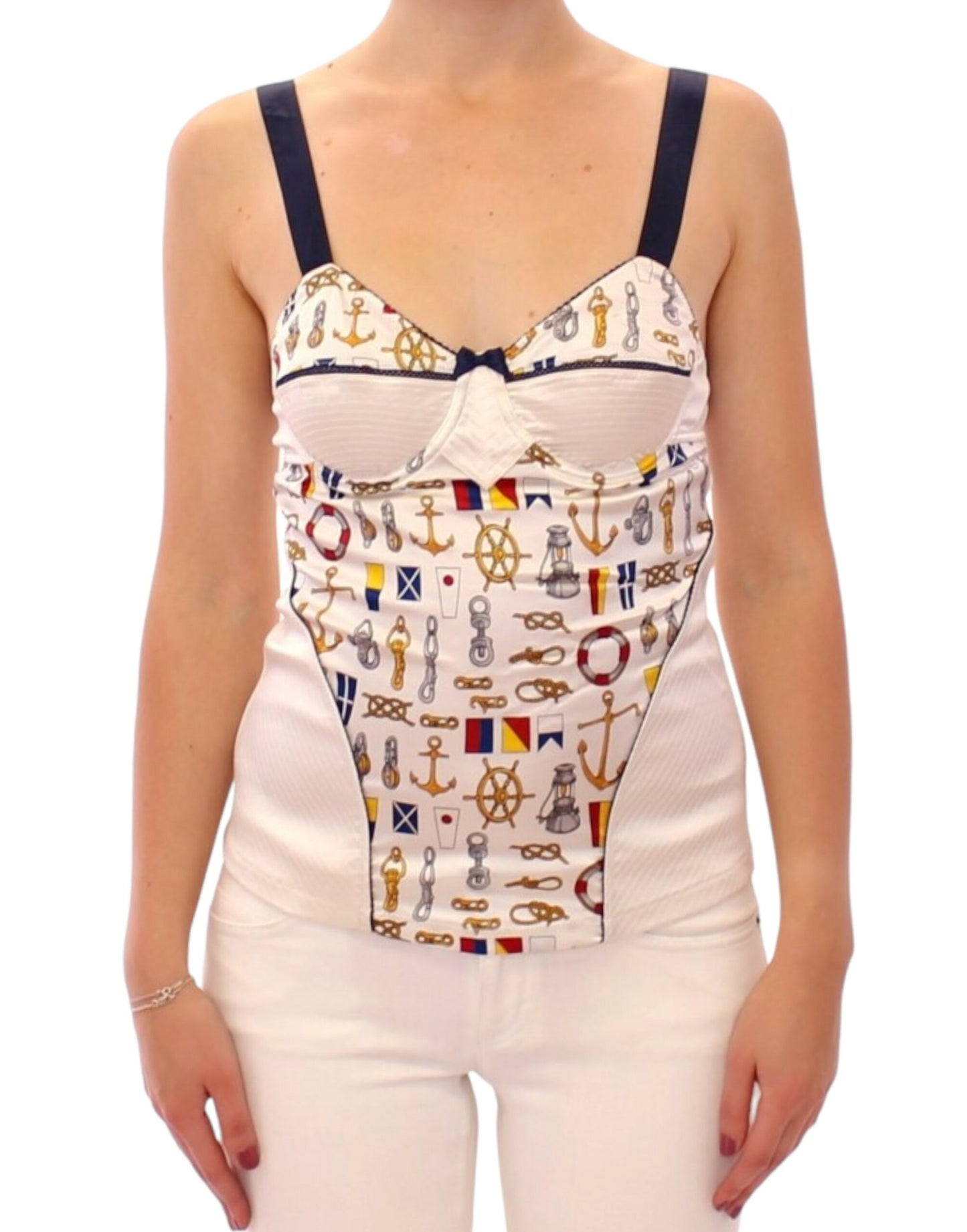 Dolce & Gabbana Weißes Tank-Top mit Matrosenmotiv