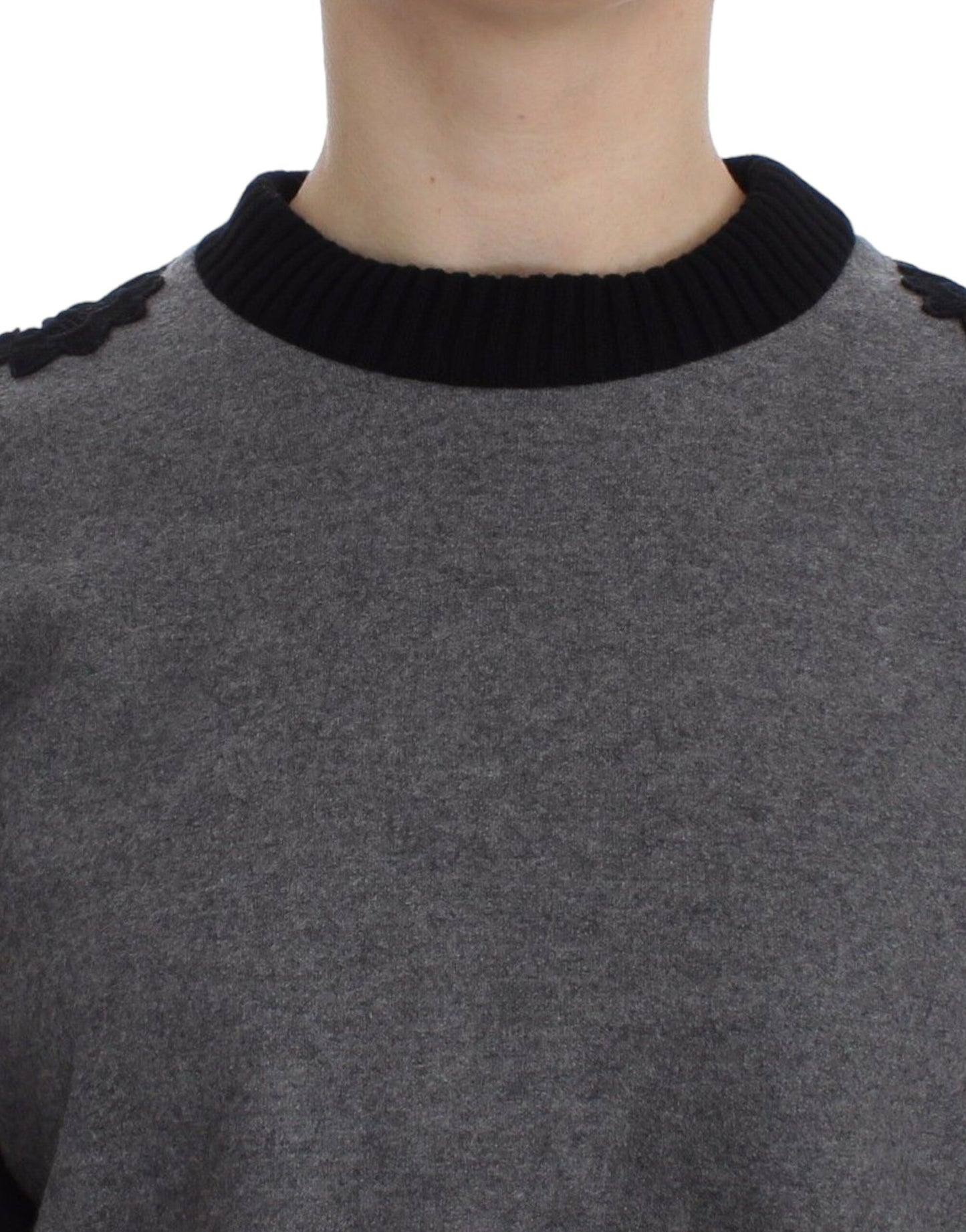 Dolce & Gabbana Grauer schwarzer Spitzenpullover aus Wolle und Kaschmir