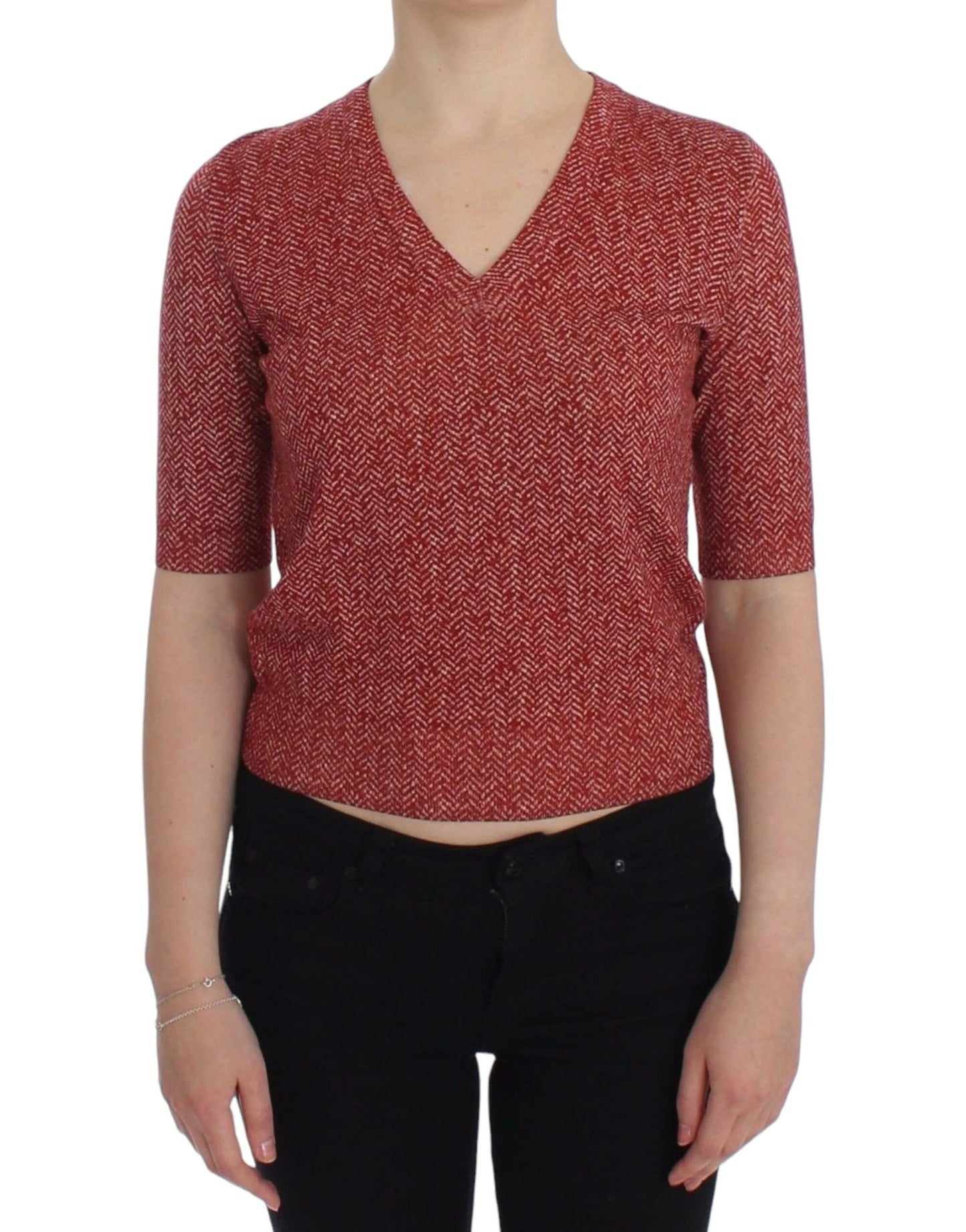 Dolce & Gabbana Kurzarm-Pullover aus roter Wolle und Tweed