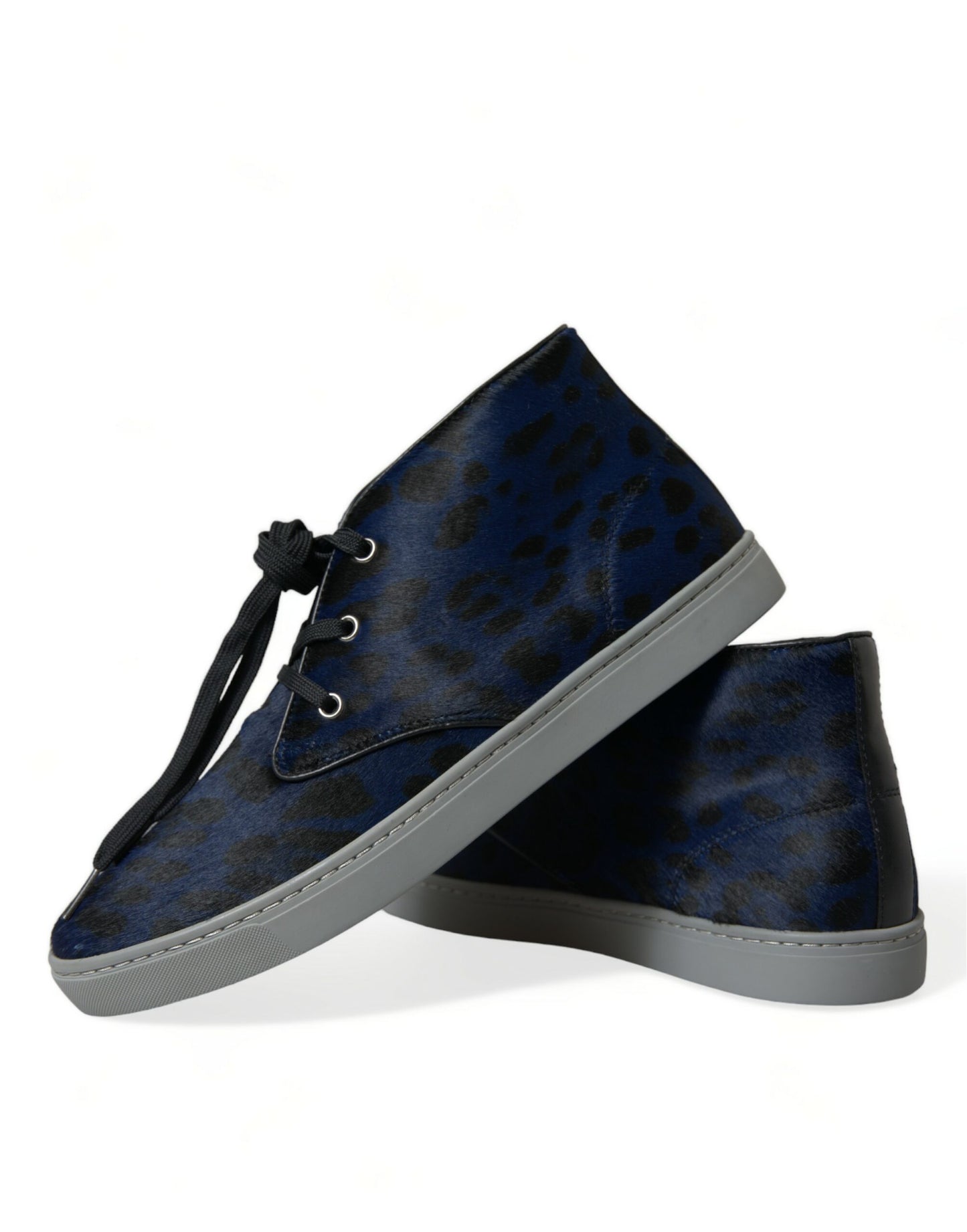Dolce & Gabbana Blaue Kalbsleder Leopard Mid Top Sneakers Schuhe
