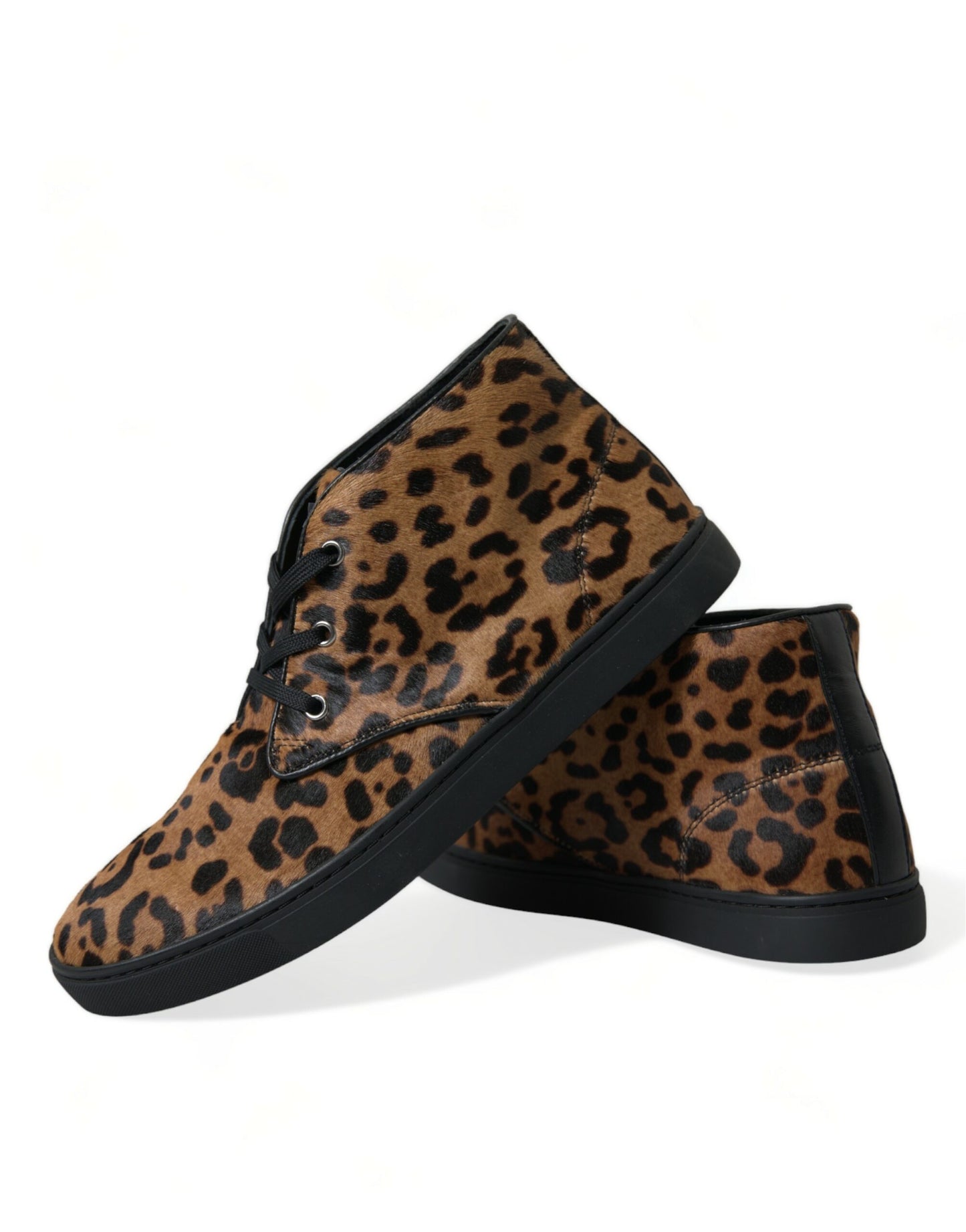 Dolce & Gabbana Braun Leopard Pony Haar Leder Turnschuhe Schuhe