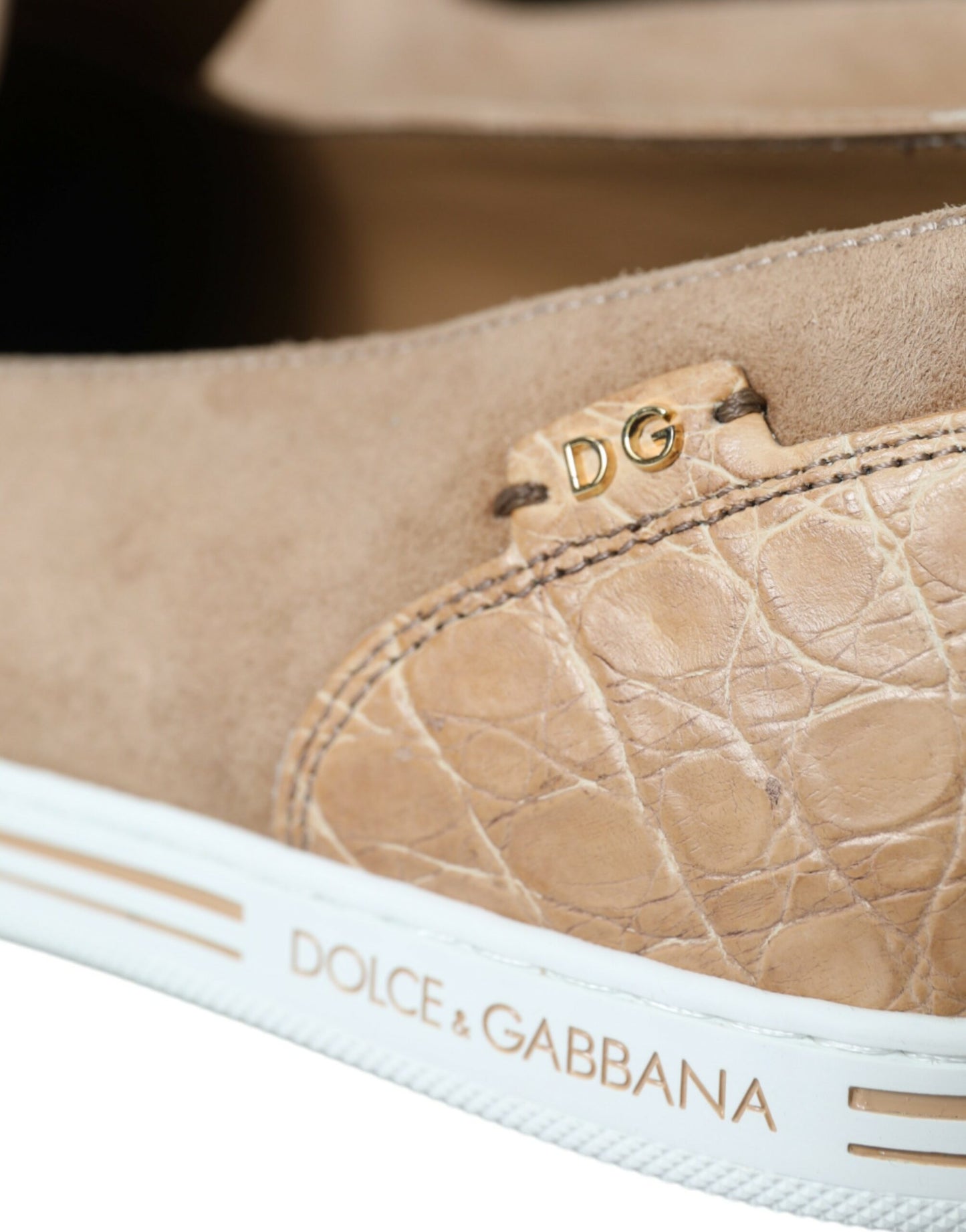 Dolce & Gabbana Beige Wildleder Kaiman Männer Loafers Pantoffeln Schuhe