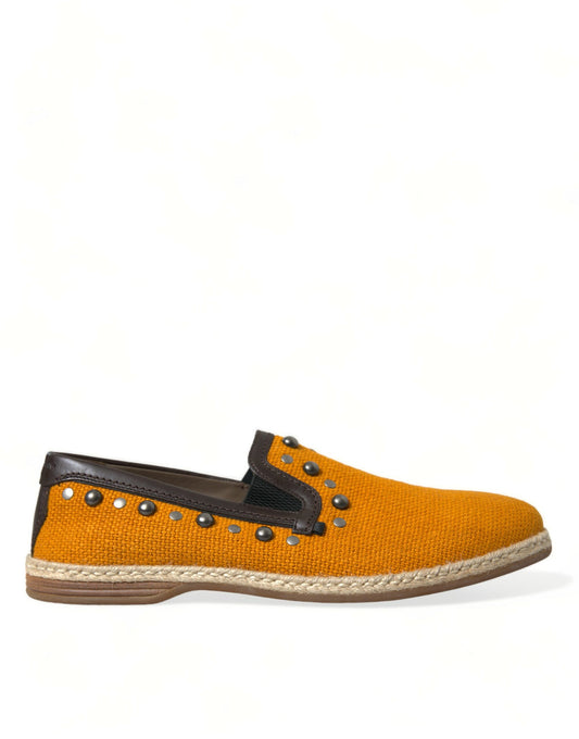 Dolce & Gabbana Orange Leinen Leder Nieten Loafers Schuhe