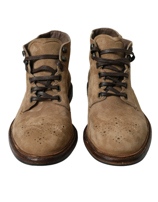 Dolce & Gabbana Braune Leder Schnürstiefel Schuhe