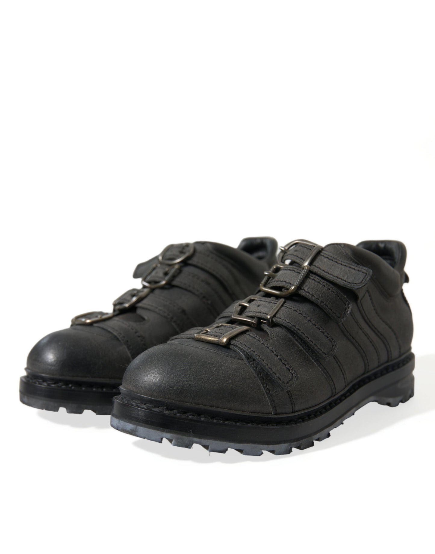 Dolce & Gabbana Schwarzes Leder Riemen Männer Stiefelette Schuhe