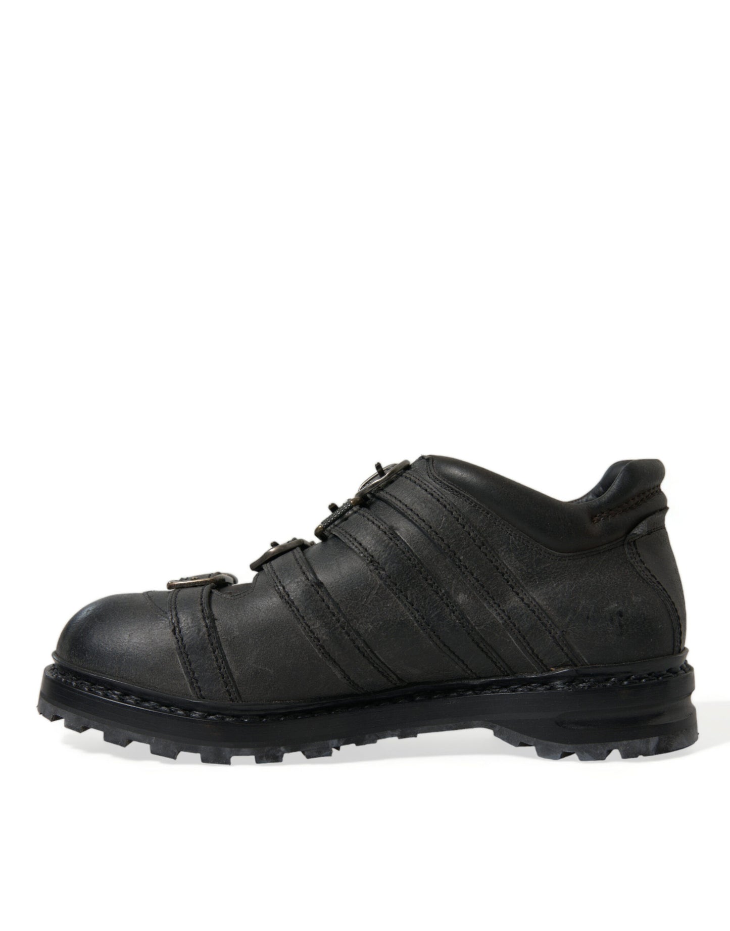 Dolce & Gabbana Schwarzes Leder Riemen Männer Stiefelette Schuhe