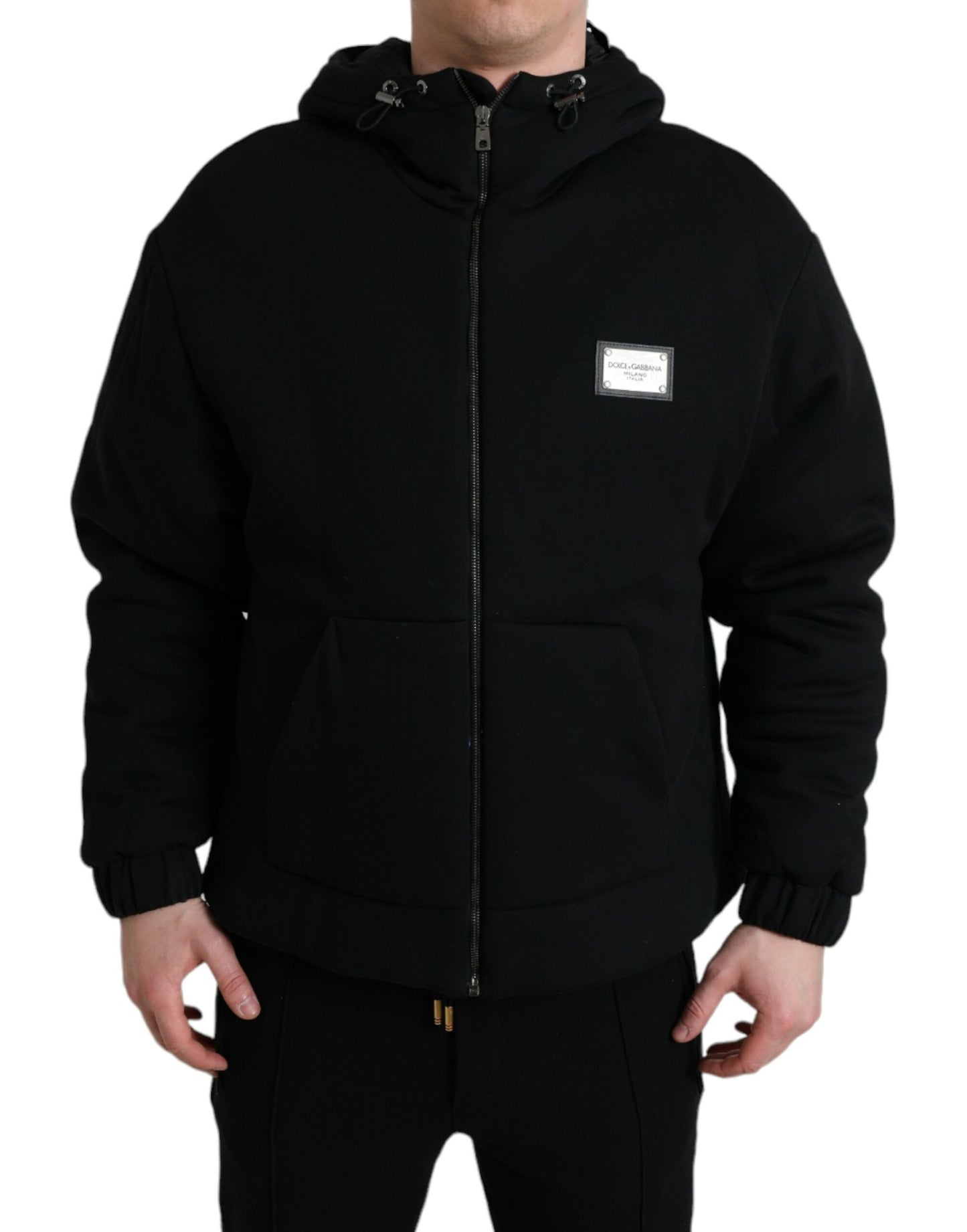 Dolce & Gabbana Schwarze Bomberjacke mit Logo-Kapuze aus Baumwolle