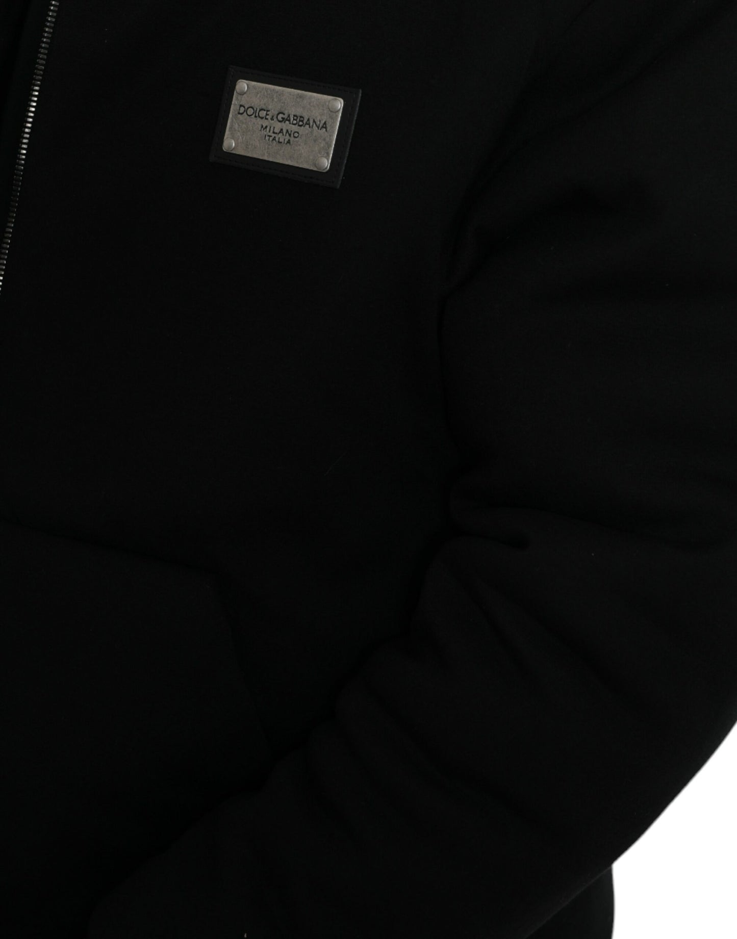 Dolce & Gabbana Schwarze Bomberjacke mit Logo-Kapuze aus Baumwolle