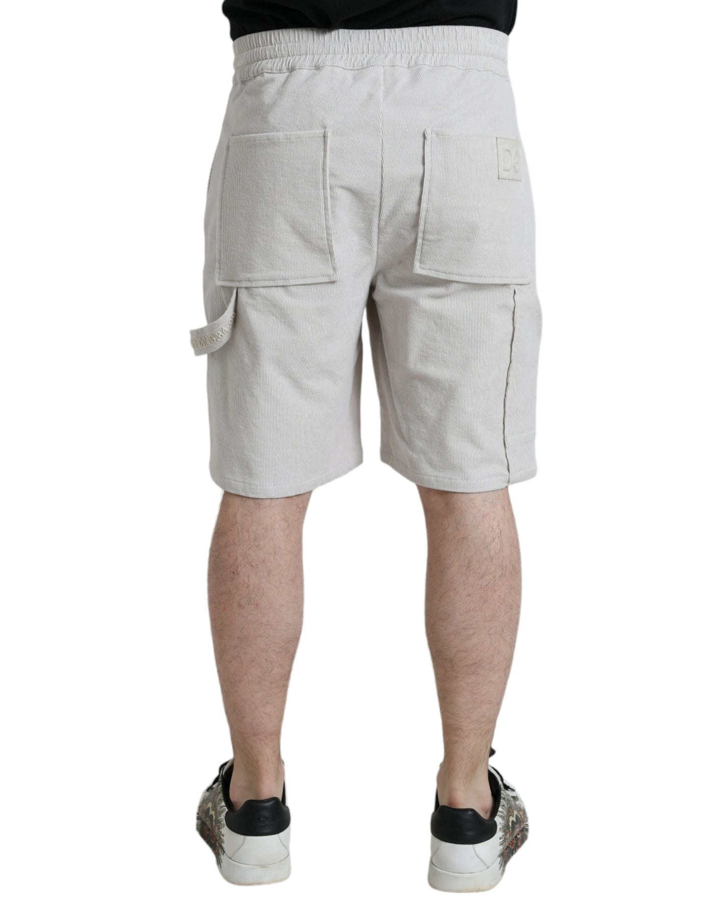 Dolce & Gabbana Beigefarbene Logo-Bermuda-Shorts aus Baumwollcord