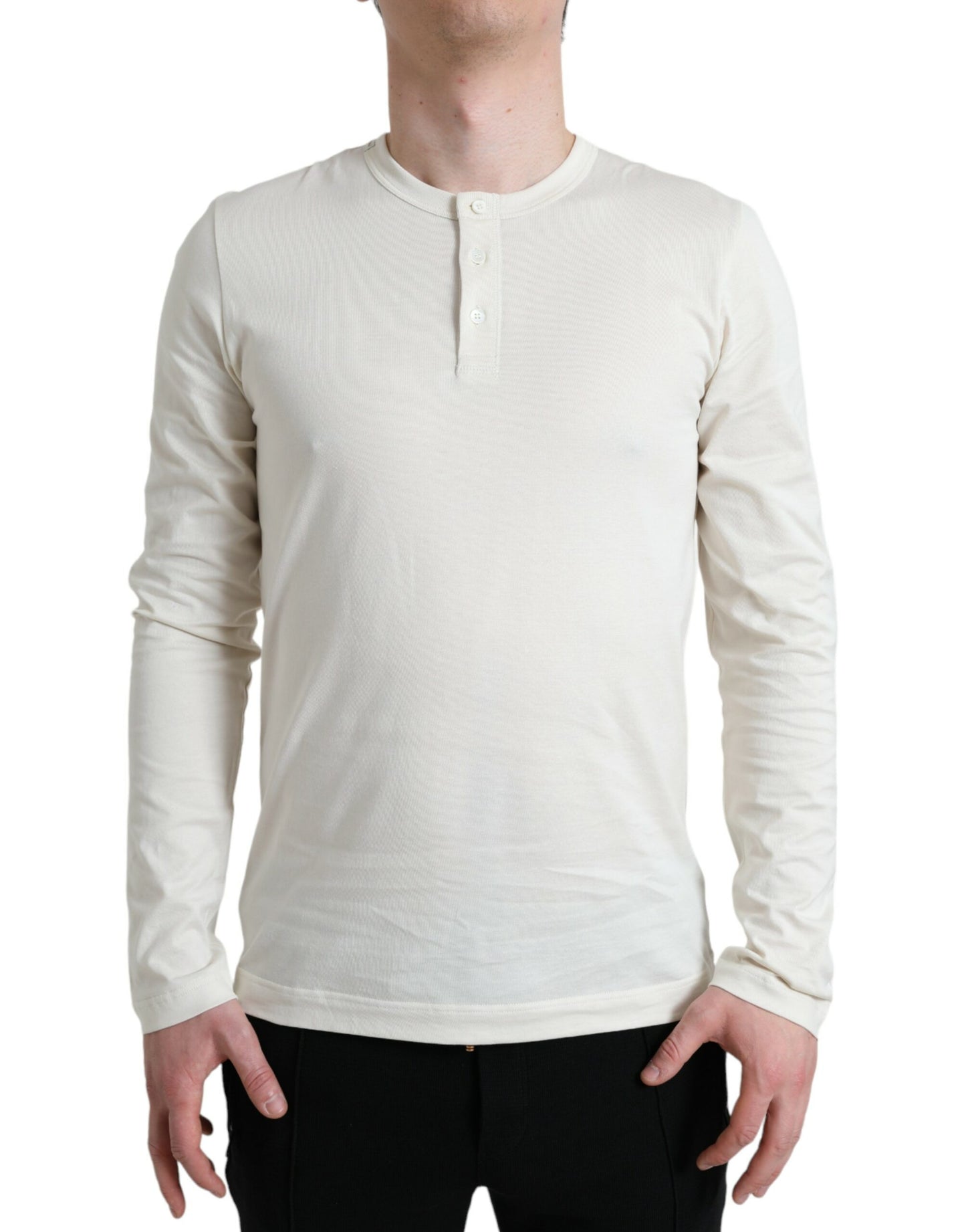 Dolce & Gabbana Off White Cotton Henley Pullover Pullover