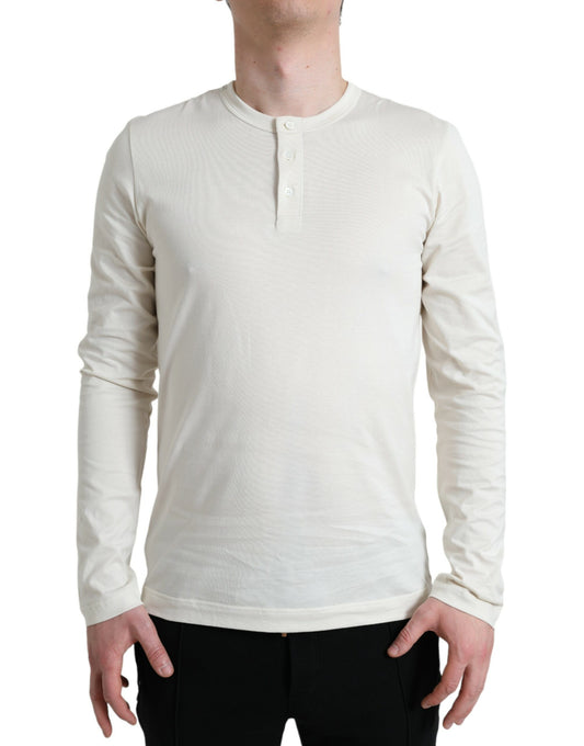 Dolce & Gabbana Off White Cotton Henley Pullover Pullover