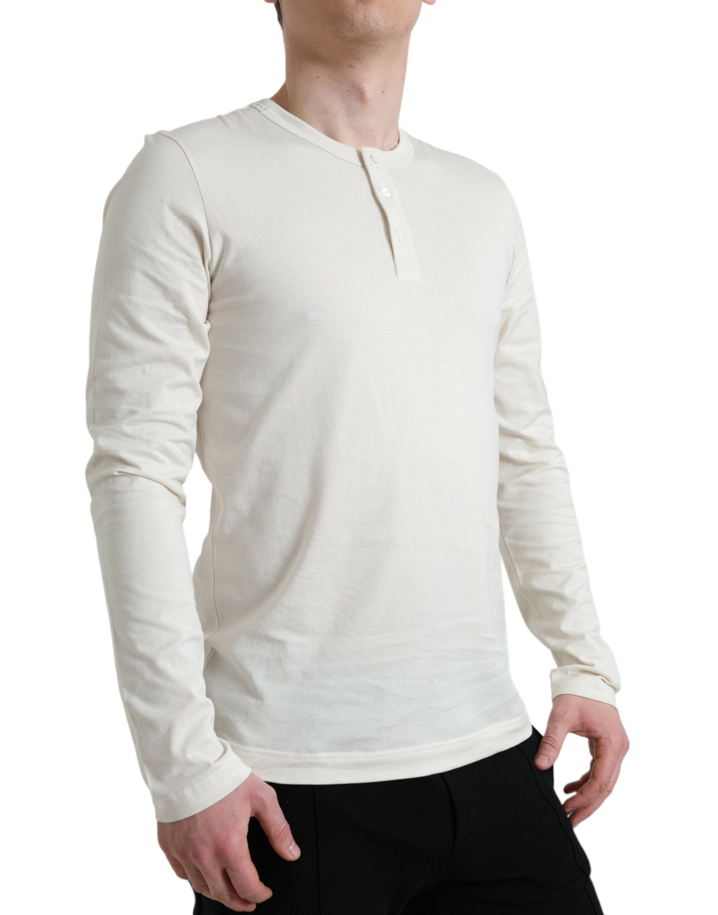 Dolce & Gabbana Off White Cotton Henley Pullover Pullover