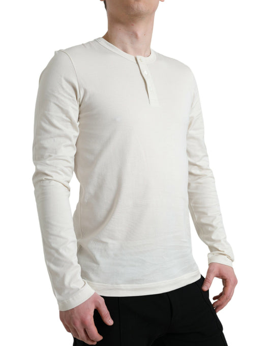 Dolce & Gabbana Off White Cotton Henley Pullover Pullover