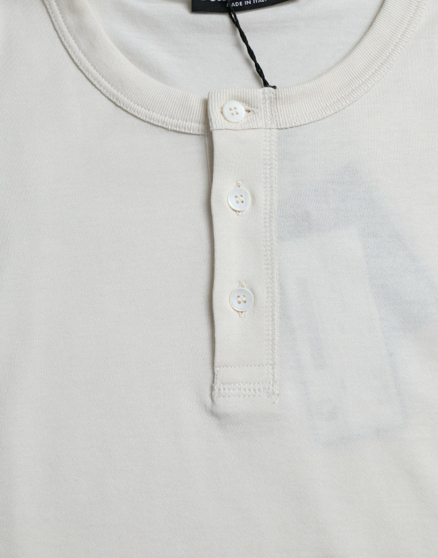 Dolce & Gabbana Off White Cotton Henley Pullover Pullover
