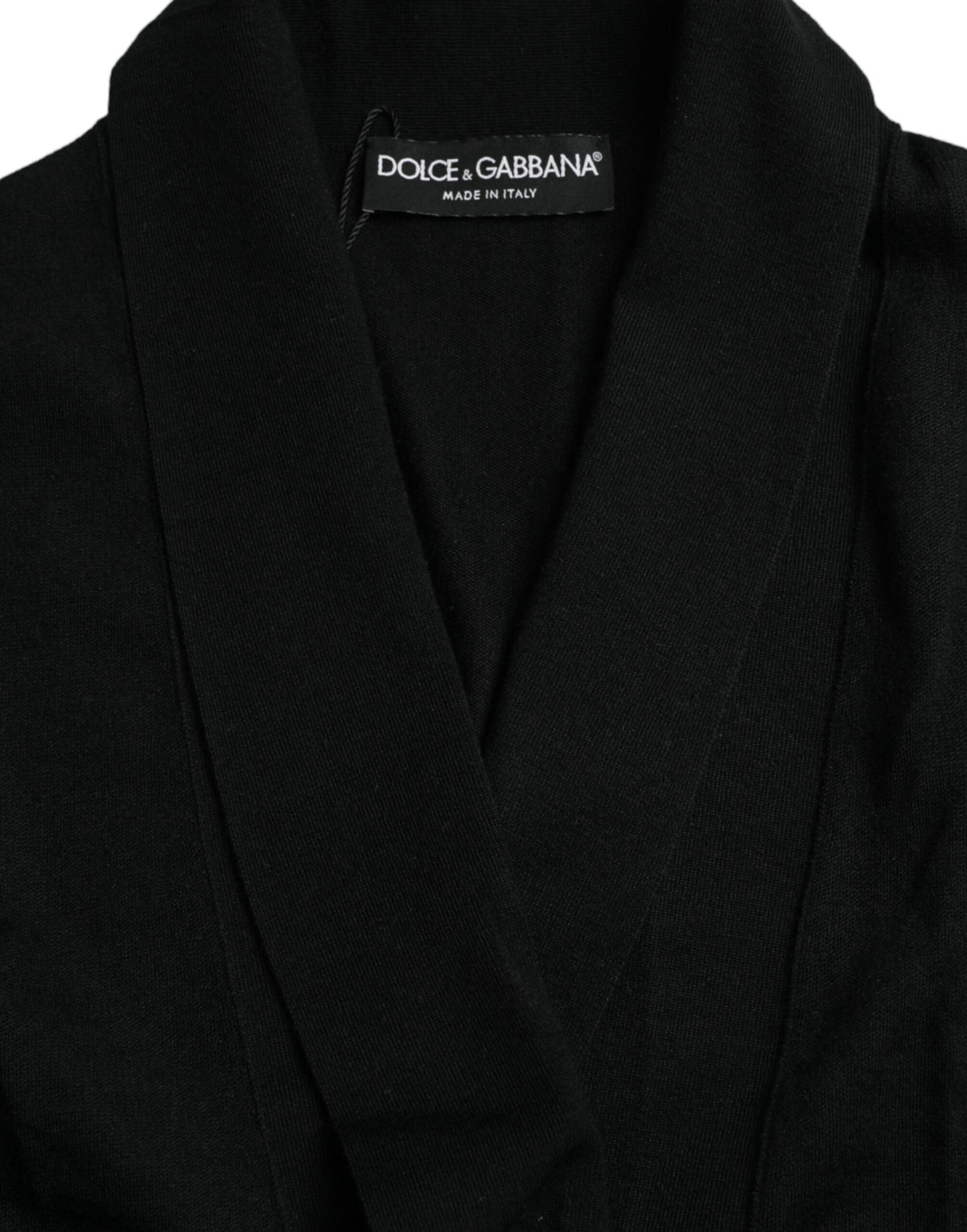 Dolce & Gabbana Schwarzer Kaschmir-Robenmantel mit Gürtel und langen Ärmeln