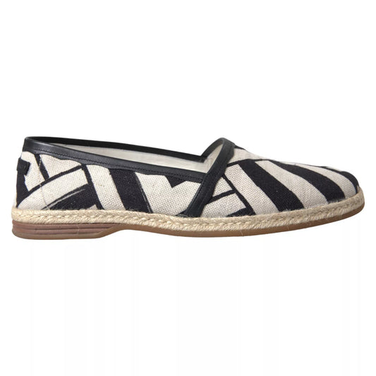Dolce & Gabbana Schwarz Weiß Streifen Slip On Espadrille Schuhe